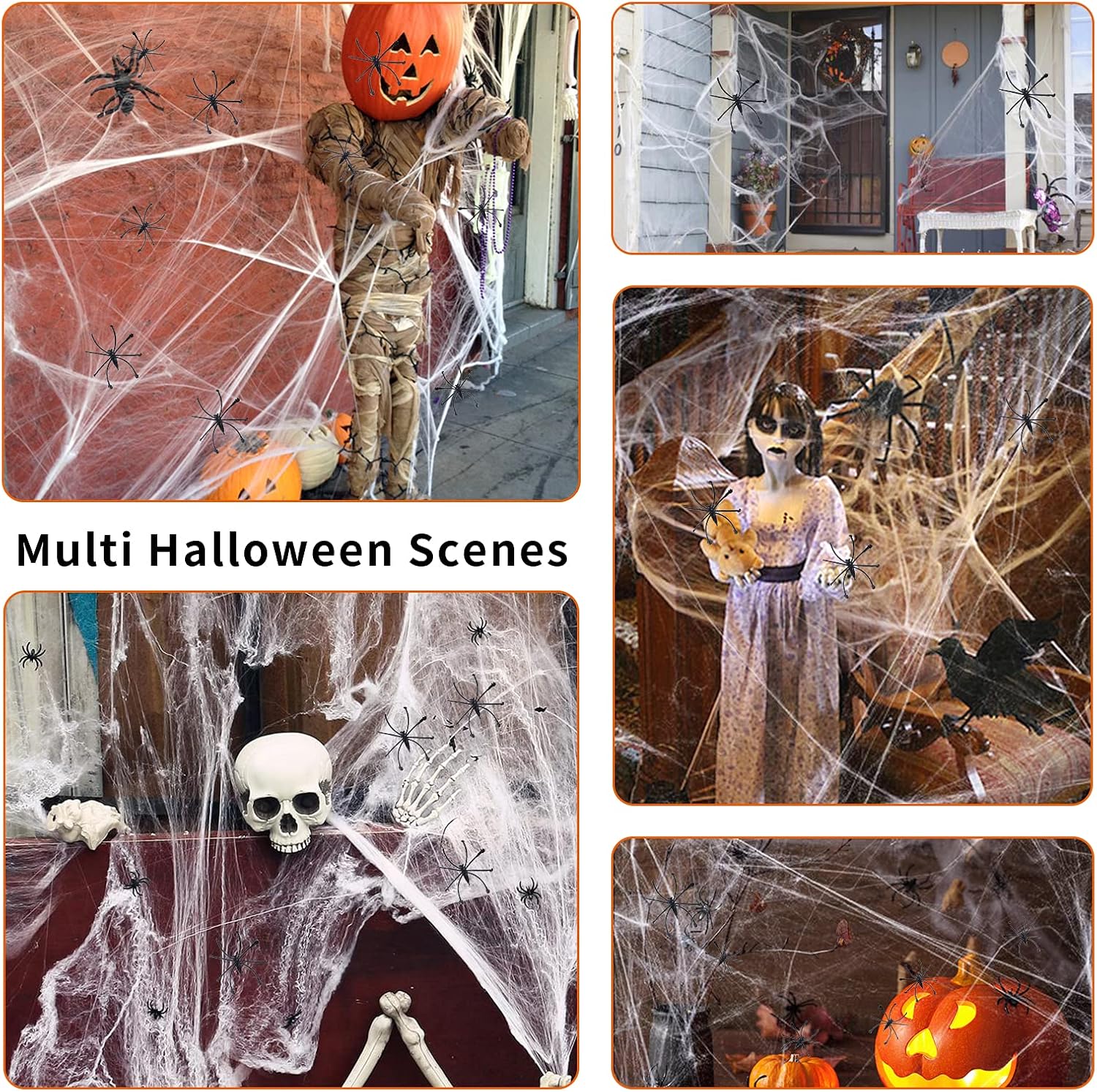 Labrostar 1100 Sqft Spider Webs Halloween Decorations with 80 Fake Spiders, Spooky Cobwebs - Indoor/Outdoor Party Yard & Home Supplies