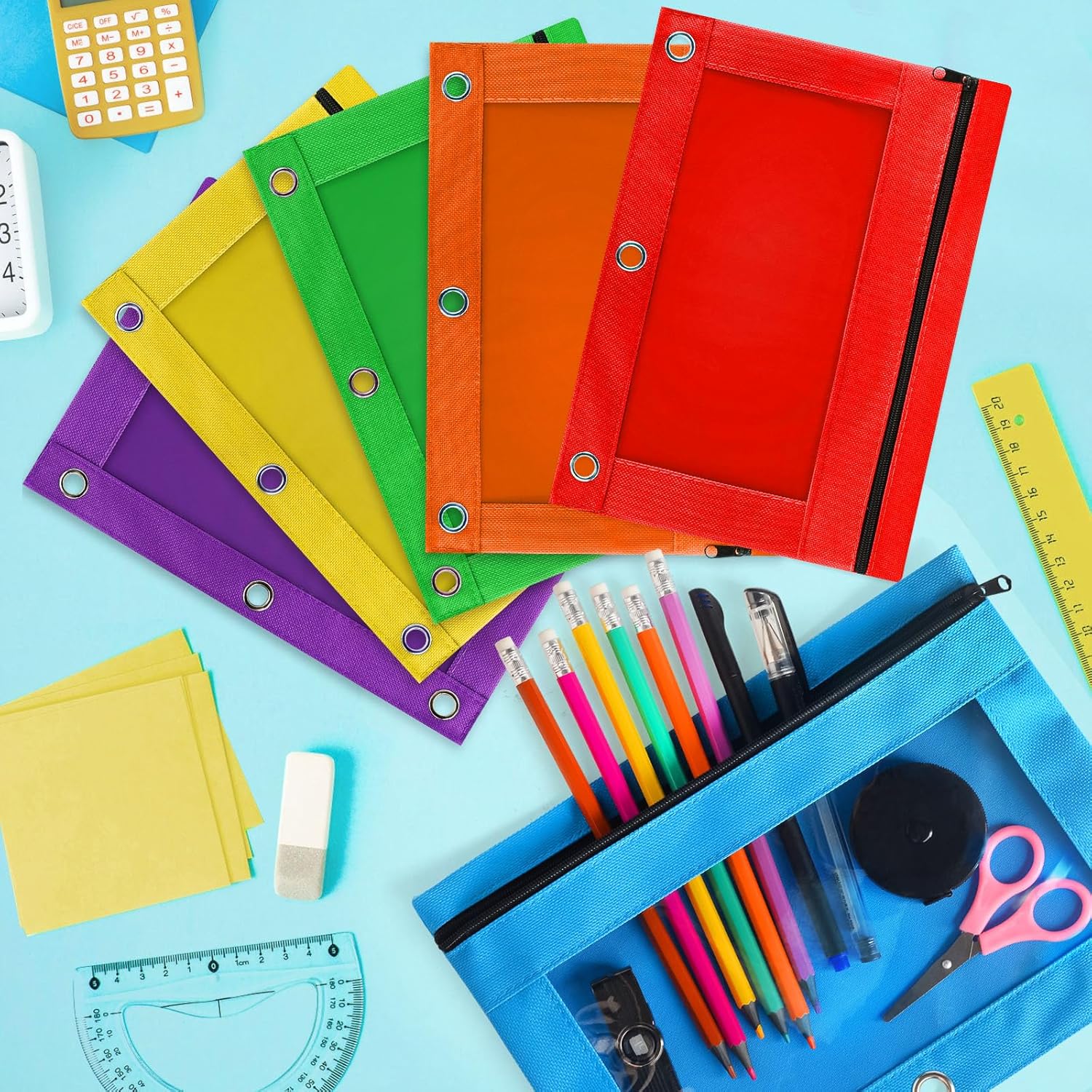 Gloween 72 Pack Pencil Pouch for 3 Ring Binder, Zipper Pencil Pouches/Case in Assorted Color, Durable Binder Pencil Pouch/Bag for Office School Supplies (6c-2412) - Image 2