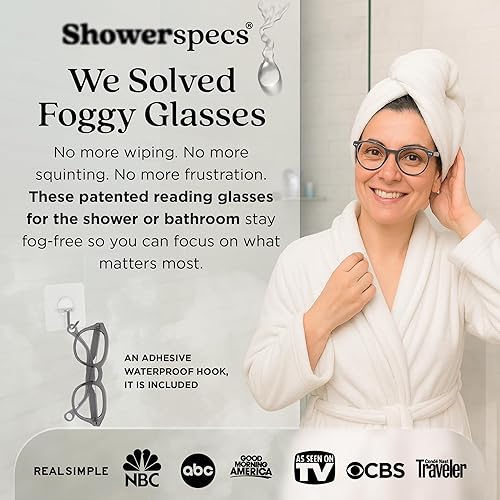 Miniatura 3 de Gafas antivaho para lectura con revestimiento antiniebla, gafas de lectura ligeras con gancho para una visión clara en vapor y ducha, Gris Stone