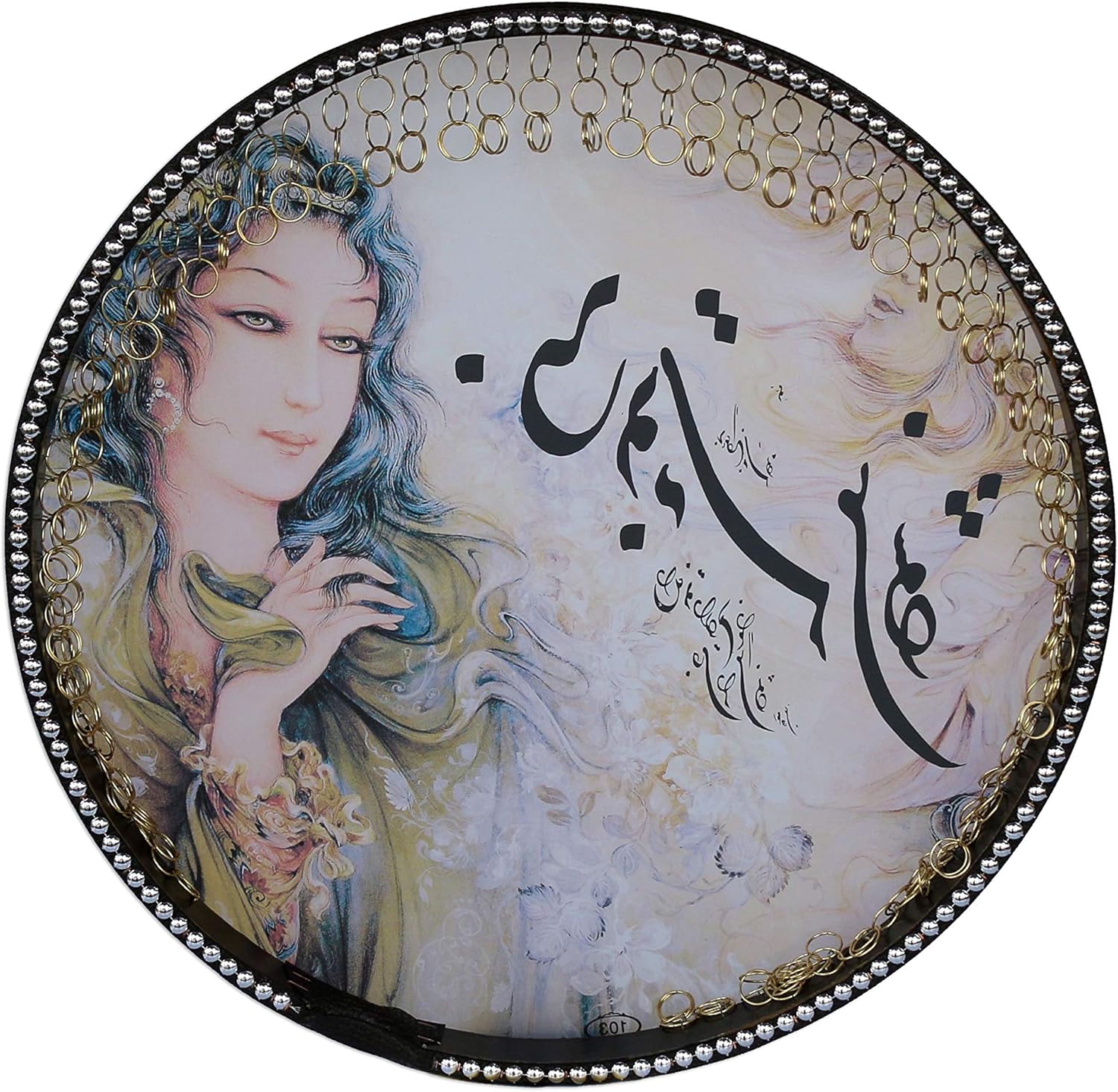 Persian Painting Daf, Deff, Def, Erbane, Bendir with Soft Case