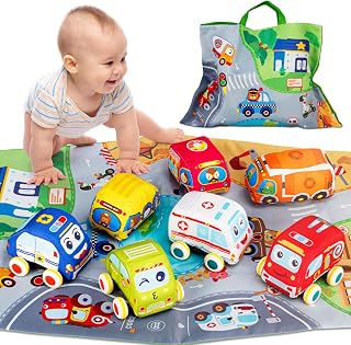 Car Toys for 1 Year Old Boy, Soft Baby Toys Set, Pull Back Car Vehicle Set Birthday Gifts Toys for Baby Toddlers Age 1 Year Old (7 Sets)