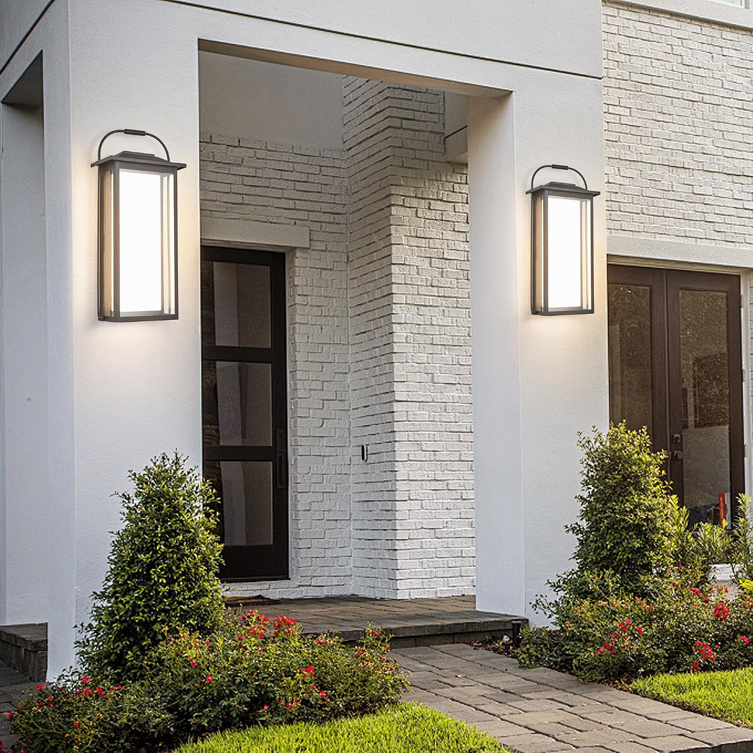 Tarentlight 24" Ht Modern Oversized Outdoor Super Bright Wall Sconce with Built-in 2x20W LED Covered by Milky White Acrylic and Clear Glass, Suitable for Big House, Extra High Walls and Gates.