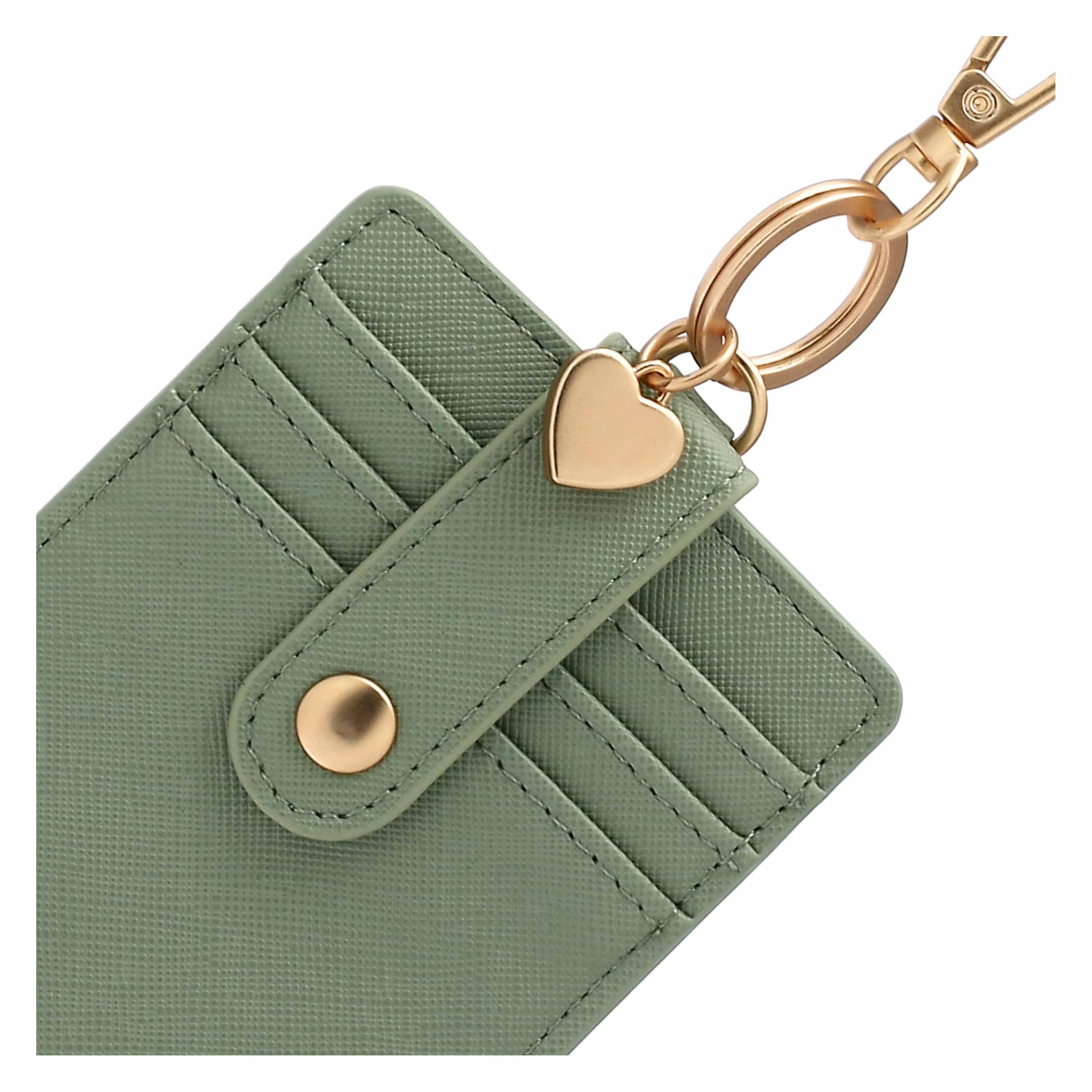 THUN - Porta carte con gancio, verde - ecopelle - Collezione Sempre con me - 7.5 x 11 cm