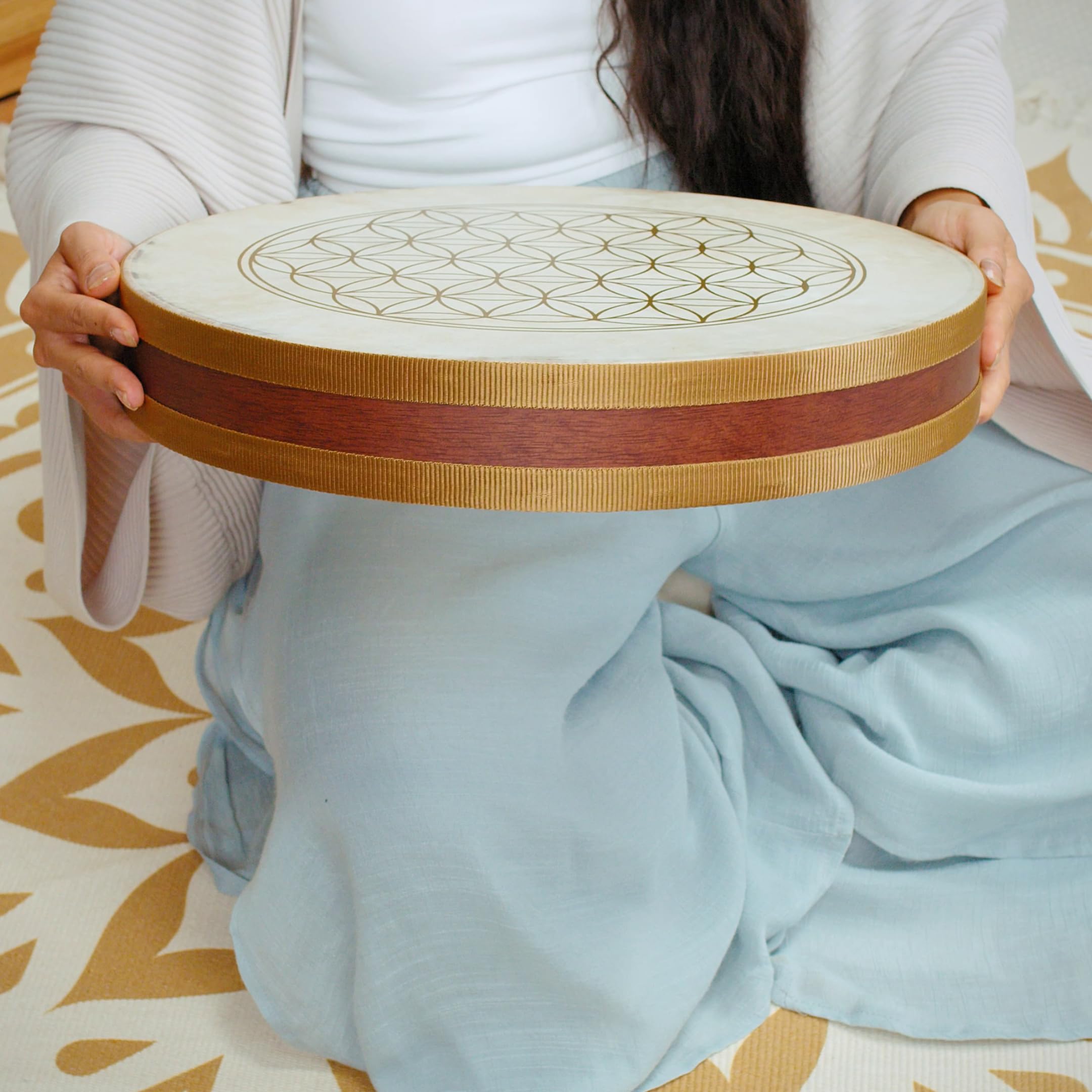 Sonic Energy Ocean Wave Drum – Sea Drum 16 Pollici – Suono delle onde per meditazione, yoga, viaggi sonori, percussioni – Ocean drum con due pelli – Quercia del Siam, marrone (WD16FOL)
