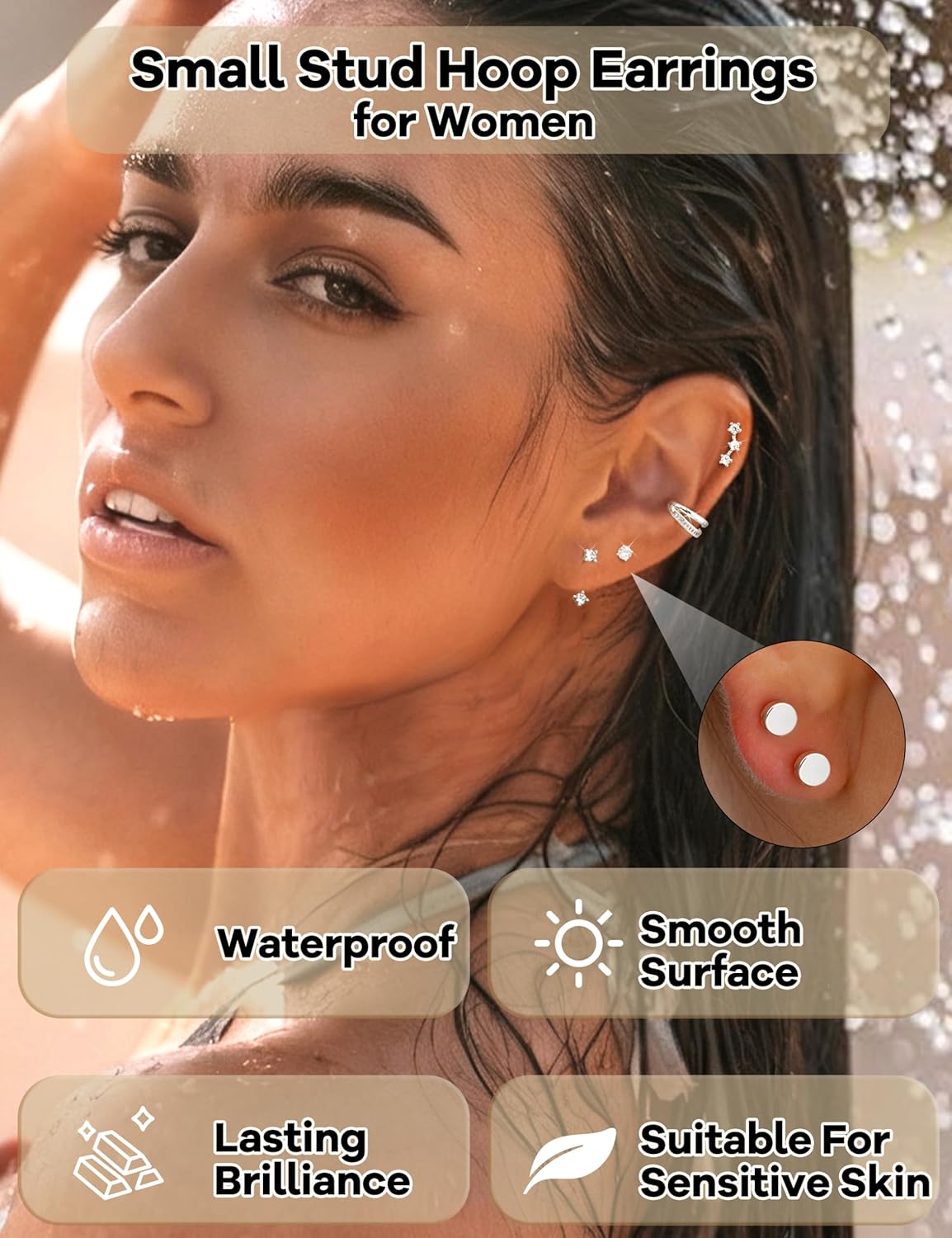 MILACOLATO 6 Pairs Silver Earrings Stacks for Women Trendy Dainty 14K Gold Plated Small Stud Huggie Hoop Earring Sets for Multiple Piercing Hypoallergenic Flat Back Cartilage Earrings for Sensitive Ears - Image 3