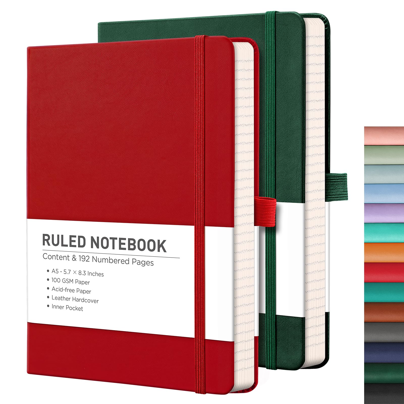 RETTACY A5 Notebook, Lined Journal 2-Pack, Hardcover Notepad, 384 Pages