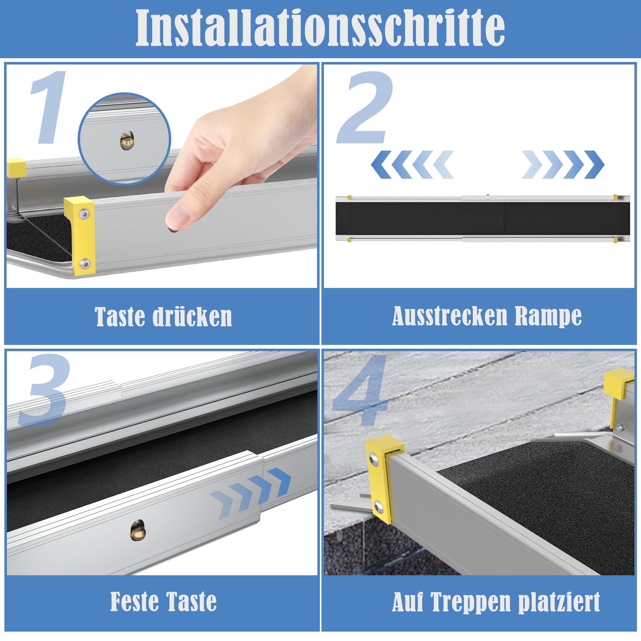 FIVMEN Rampa telescópica para silla de ruedas, 2 unidades, 91-153 cm, aluminio, capacidad de carga de 300 kg, rampa telescópica, rampa de carga, ajustable, portátil, para sillas de ruedas y scooters