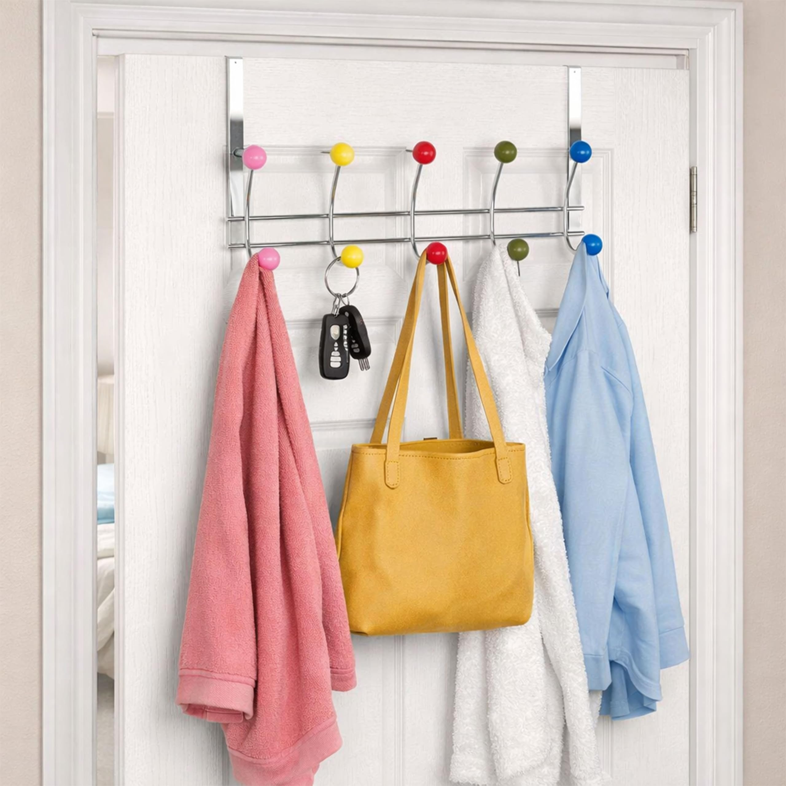 Türhänger zum Aufhängen von Kleidung | robuste Türhaken für Schlafzimmer, Badezimmertür, 10 Haken, Edelstahl, Aufbewahrungshaken für Mantel, Handtuch, Bademantel, Geldbörse, Schlüssel | mehrfarbig