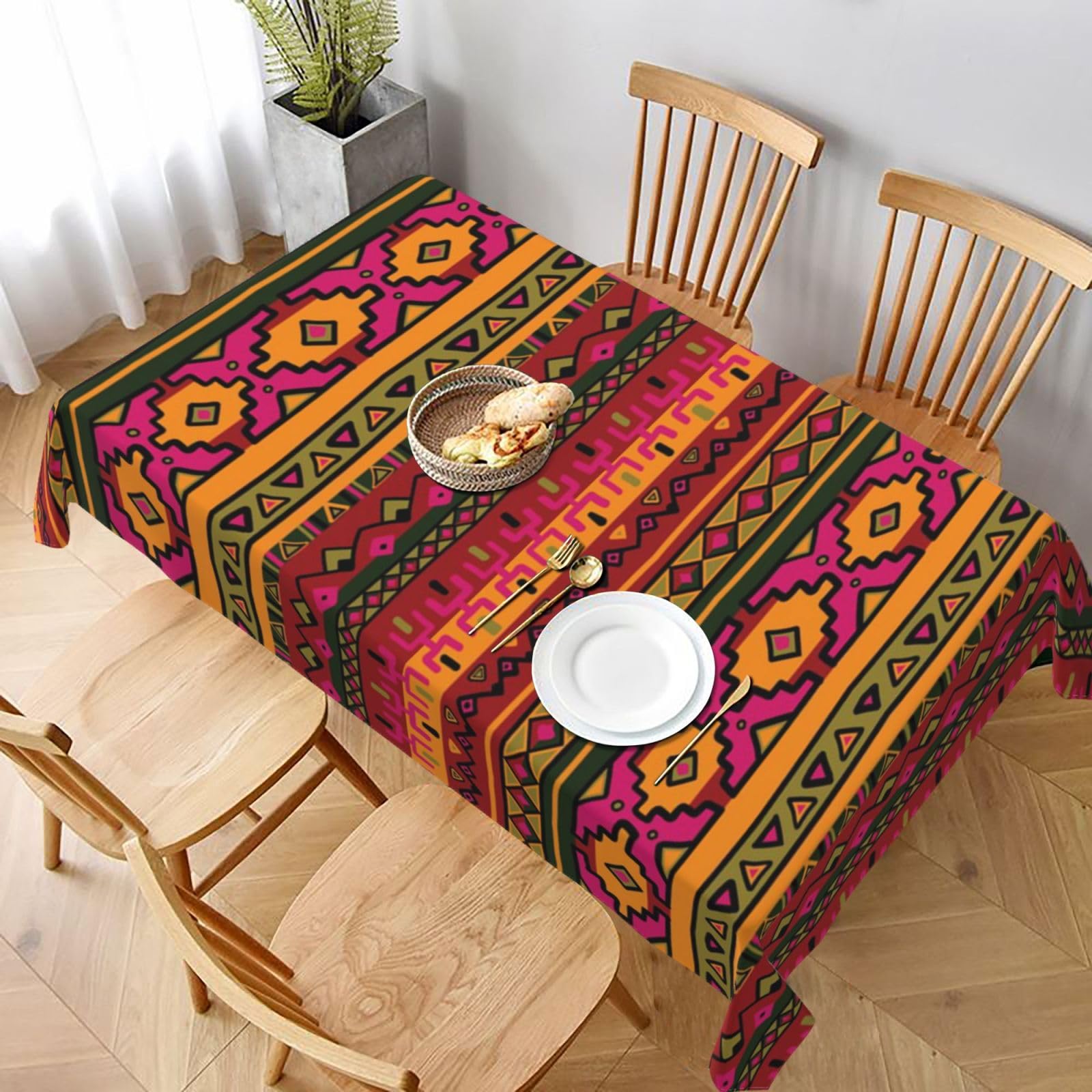 BNVSADC Mexican Folk Art Boho Printed Rectangle Tablecloth 228x152 CM, Water Resistant Polyester Table Cloth Decorative Fabric Table Covers for Kitchen Dining Table Parties Camping