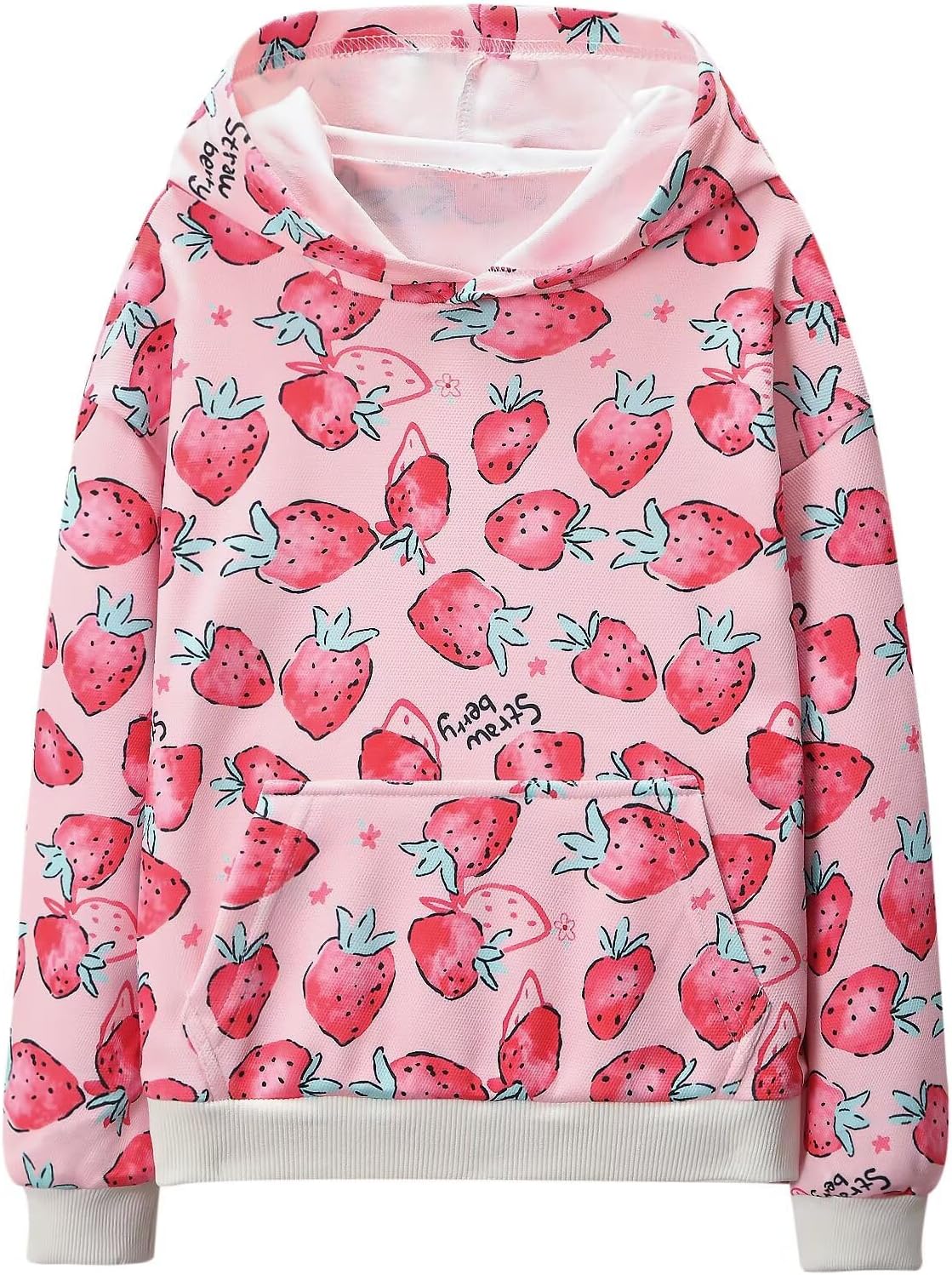 WELAKEN Girls and Toddlers' Pullover Hoodie Sweatshirt,Strawberry print,5T