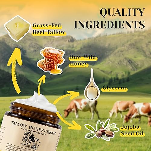 Miniatura 2 de Tallow Cream - 100% sarga de carne alimentada con pasto para bálsamo de miel, hidratante batido para pieles sensibles (3.5 onzas, miel)