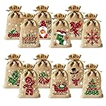 CCINEE 36pcs Christmas Burlap Bags, 46 Inch Drawstrings Christmas Linen Goody Gift Candy Bags with Double Jute Drawstrings for Candy Wrapper Xmas Party Favors
