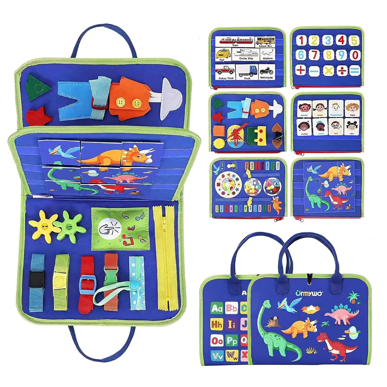 Busy Board Montessori 1 Year Montessori Book 1 Year for Boys and Girls, 25 in 1 Busy Book, Soft Felt for Early Education, Great for Cars and Airplanes, Gift, Blue