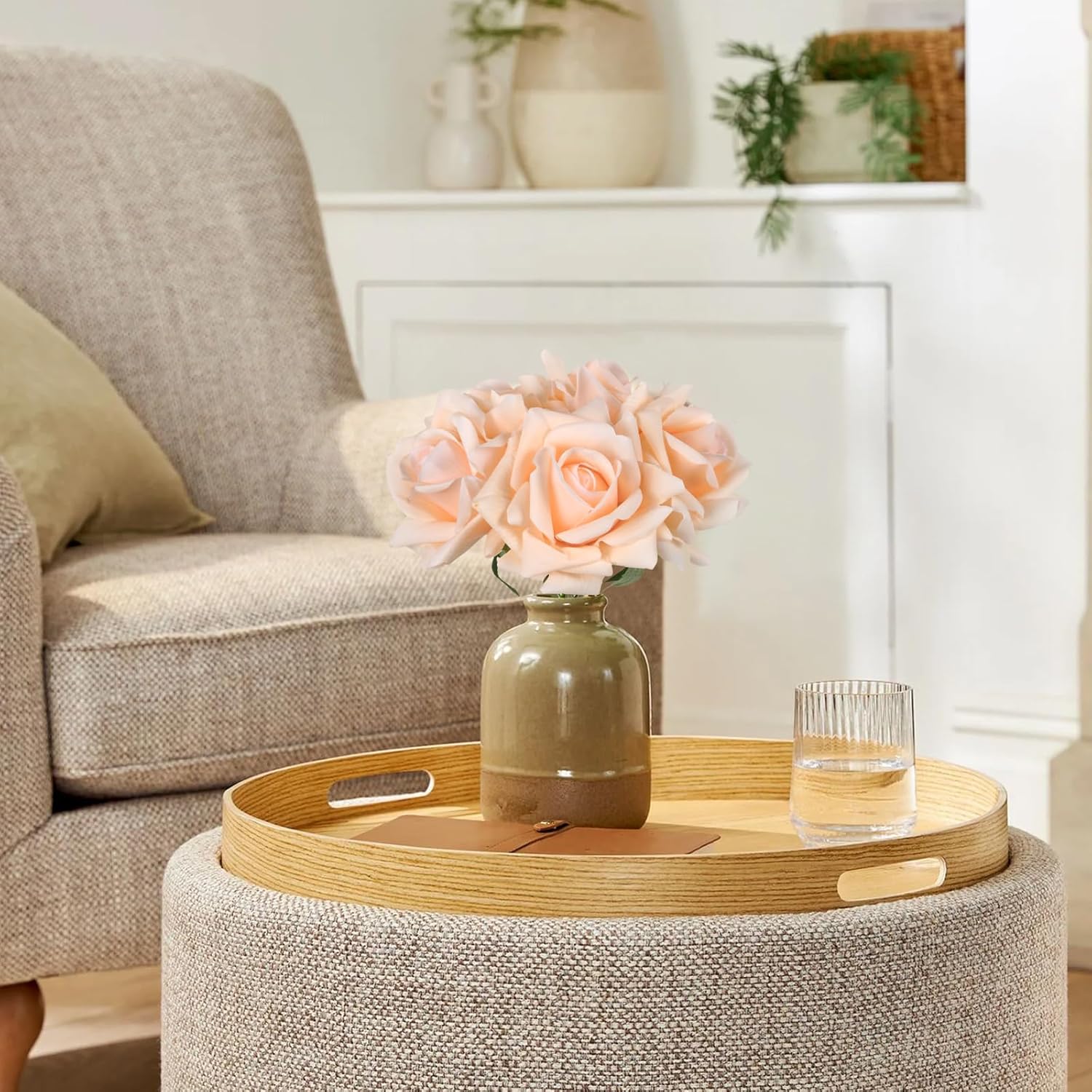 IPOPU 2 Bouquets Real Touch Roses Artificial Flowers 10PCS Champagne Flowers Fake Roses with Stems for Wedding Party Home Table Centerpieces Decoration(Champagne) - Image 6