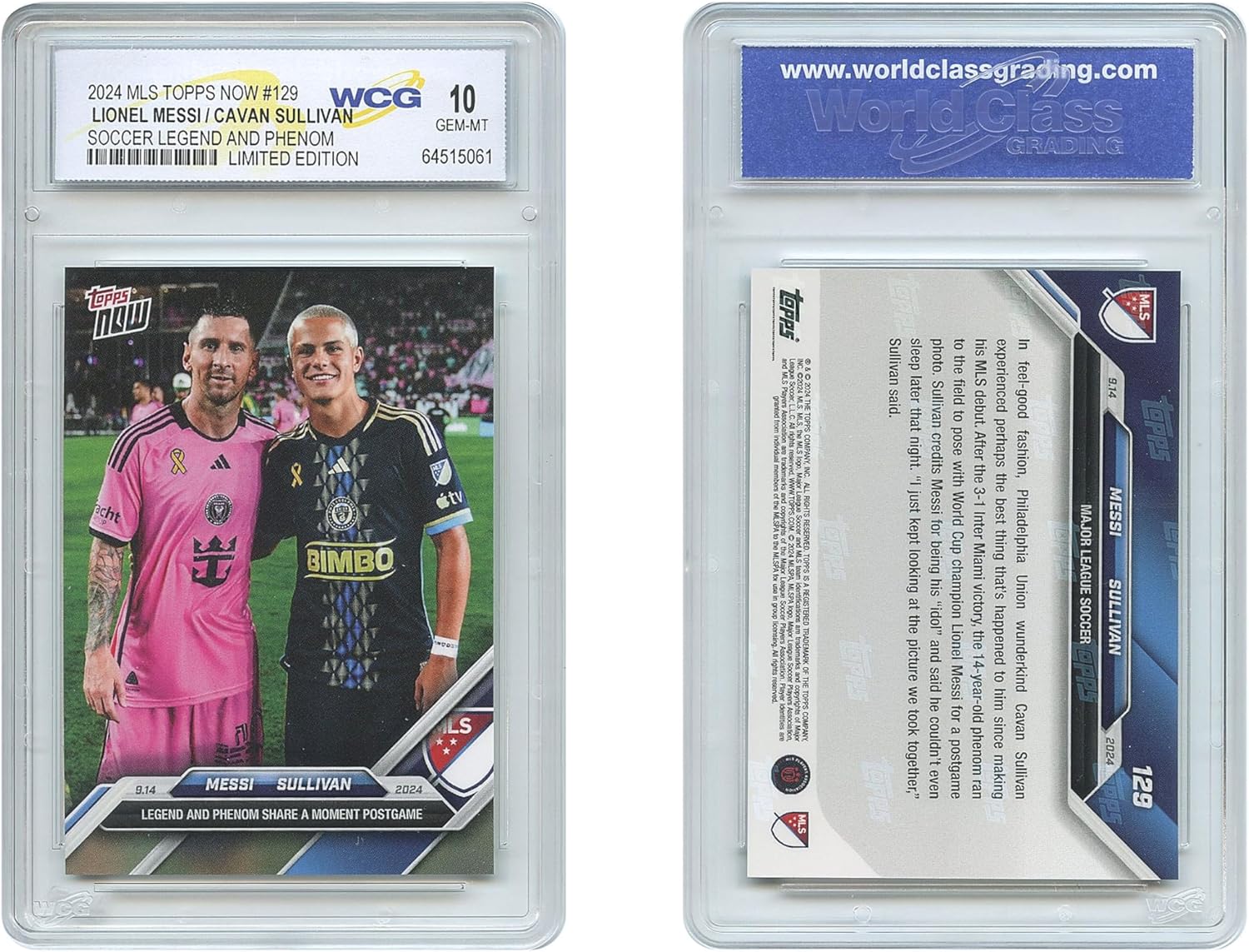 2024 MLS Topps Lionel Messi & Cavan Sullivan Legend & Young Phenom Card #129 - Graded GEM Mint 10