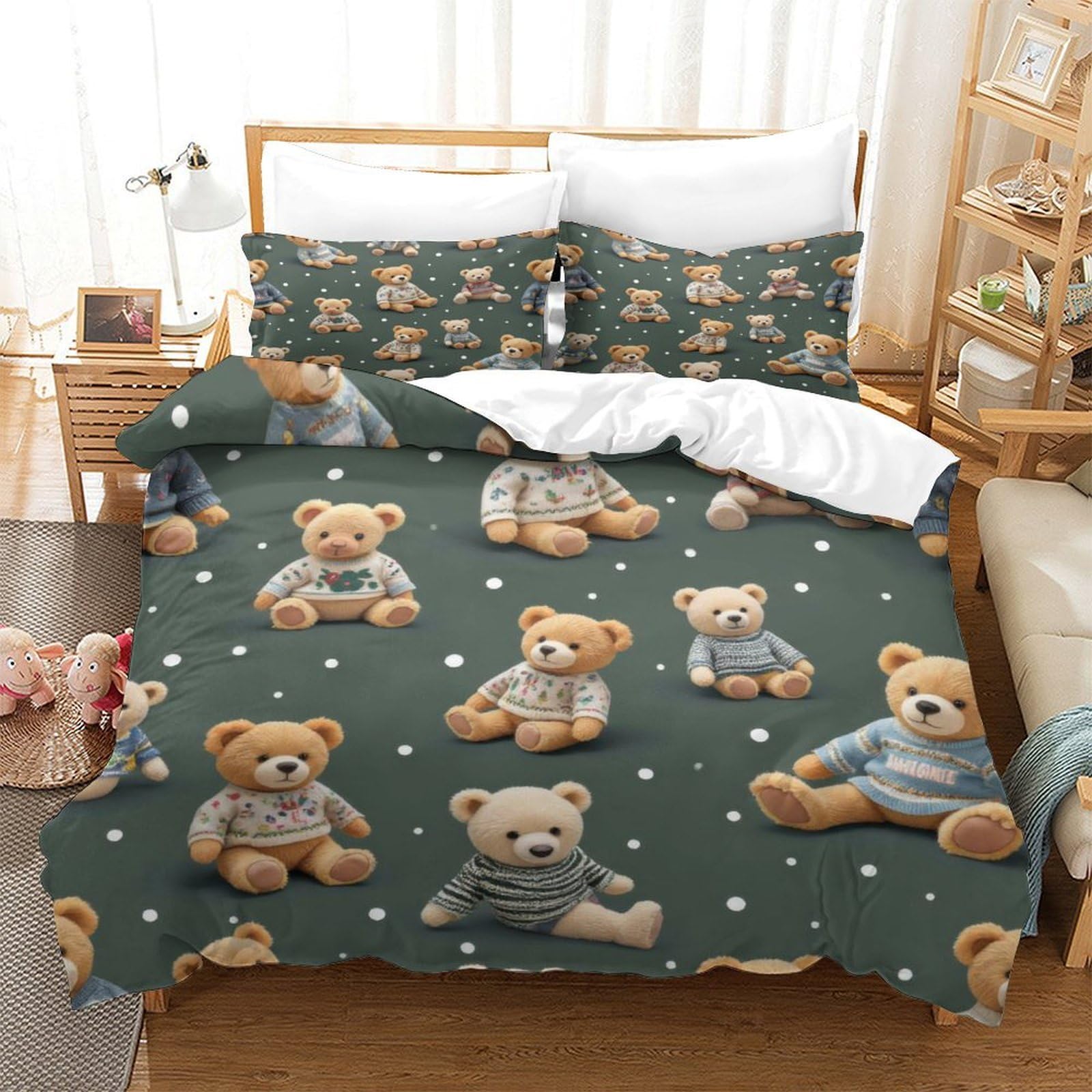 3D Druck Niedliche Teddybär Mikrofaser Bettbezug Weich Schlafzimmer Deko Teddybären Bettwäsche Set für jedes Alter Geschenk Super King（260x220cm）