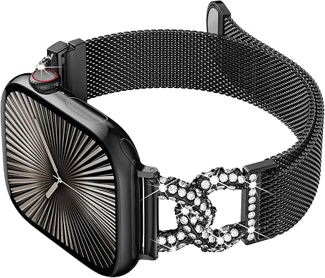 Metal Band Compatible with Apple Watch Bands for Women 38/40/41/42/44/45/46/49mm Stainless Steel Mesh Magnetic Classy C-shaped Diamond Strap for iWatch SE Series 11/10/9/8/7/6/5/4/3/2/1/Ultra