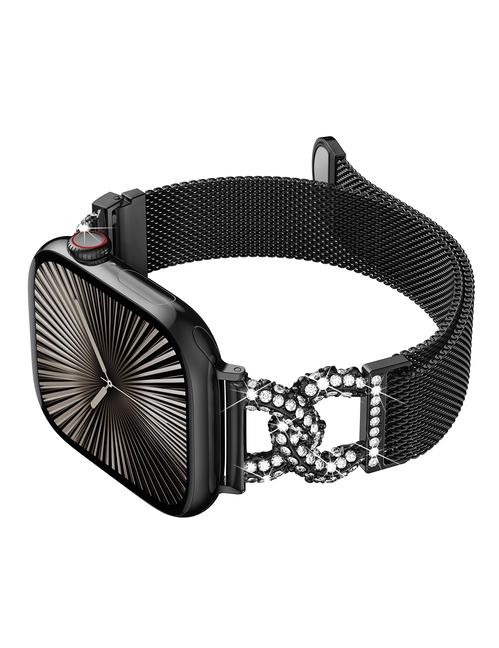 Girovo Metal Band Compatible with Apple Watch Bands for Women 38/40/41/42/44/45/46/49mm Stainless Steel Mesh Magnetic Classy C-shaped Diamond Strap