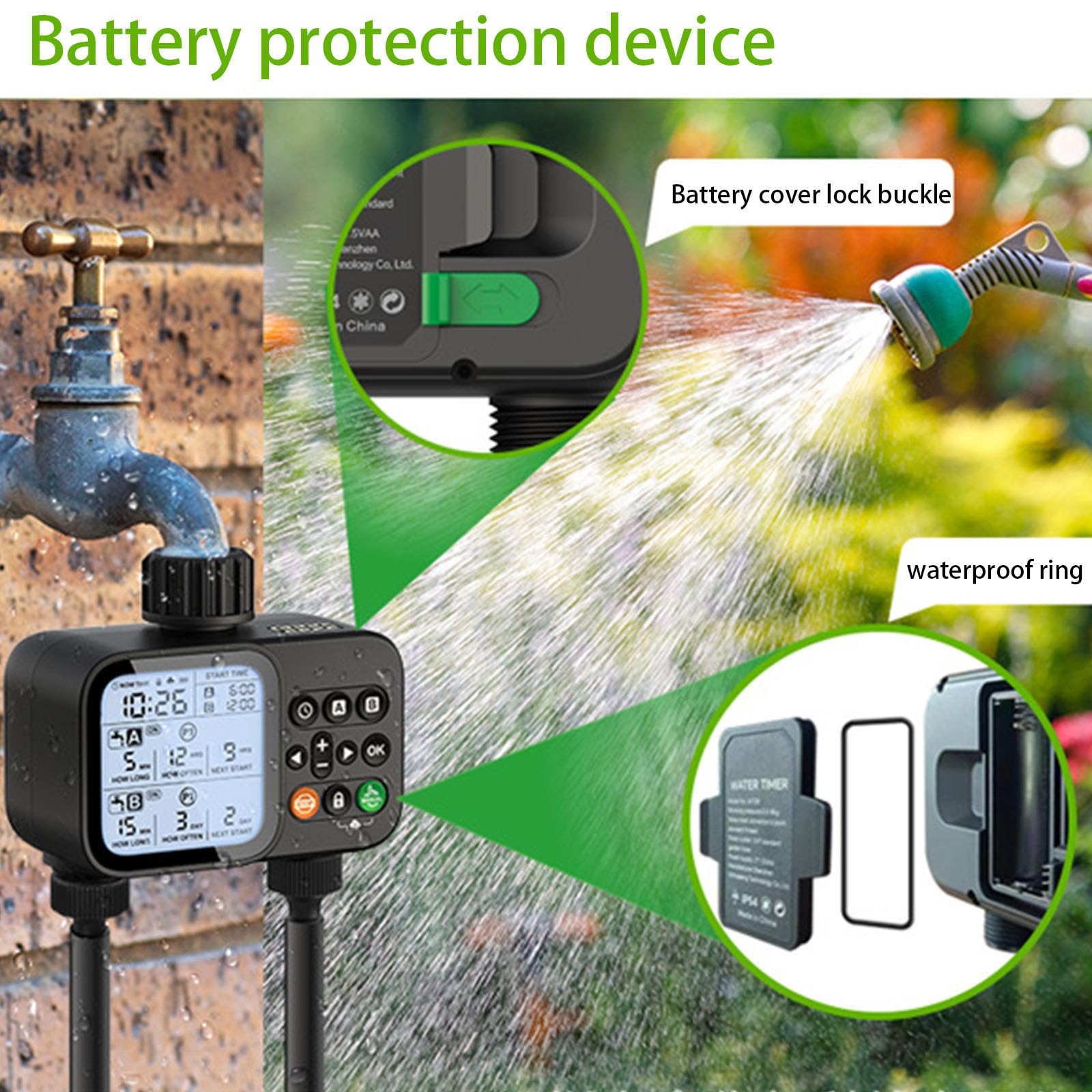 Temporizzatore automatico per irrigazione da giardino con display LCD per soluzione irrigazione cortili e piante Temporizzatore da giardinaggio in PVC ABS