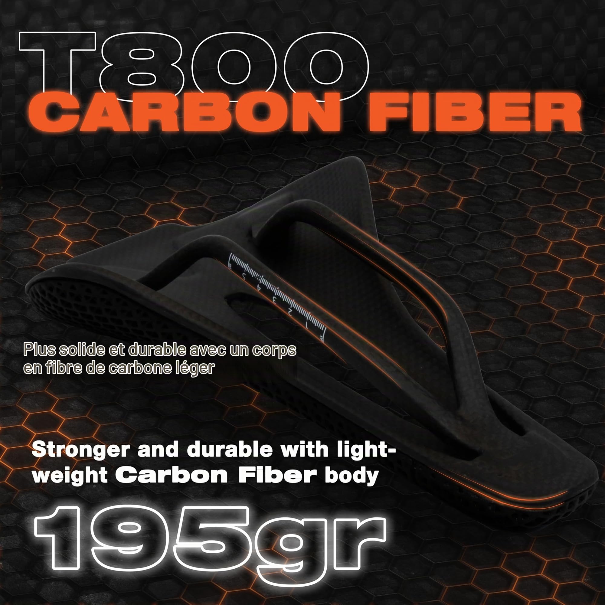 IMPALAPRO Selle 3D Carbone Imprimée Ultraléger 195g Vélo Route — Selle Vélo en Carbone T800 Nid d'abeille Ergonomique Évidement Central Respirante — Rails Ovales 7x9mm | VTT Gravel 250x140mm