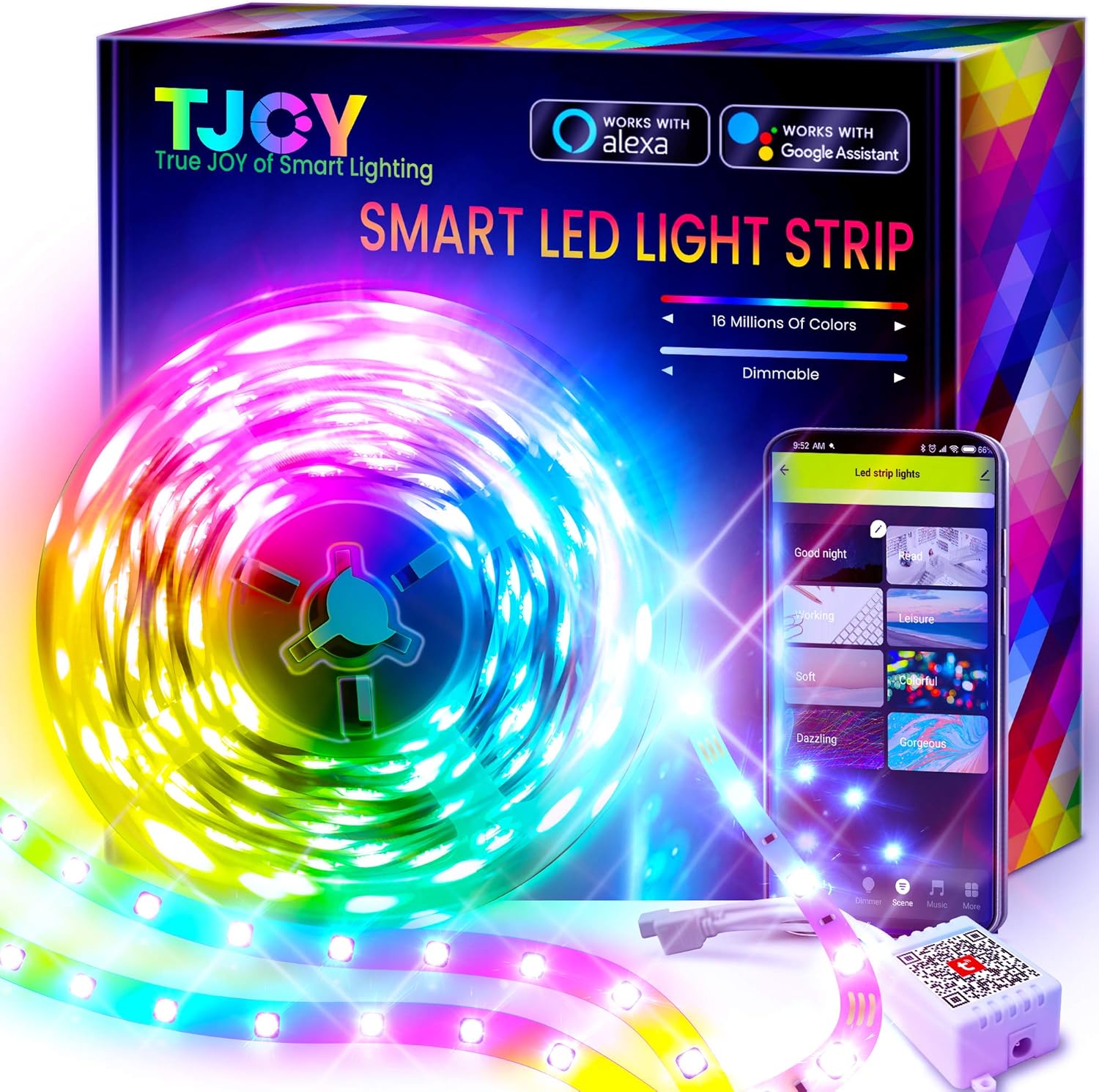 TJOY 100ft Smart Led Strip Lights for Bedroom, Alexa Led Light Strip,5050 RGB Color Changing Music Sync Led Lights Strip with App Remote,Multi-Color Wireless Led Lights for Bedroom (APP+Remote+Voice) : Tools & Home Improvement