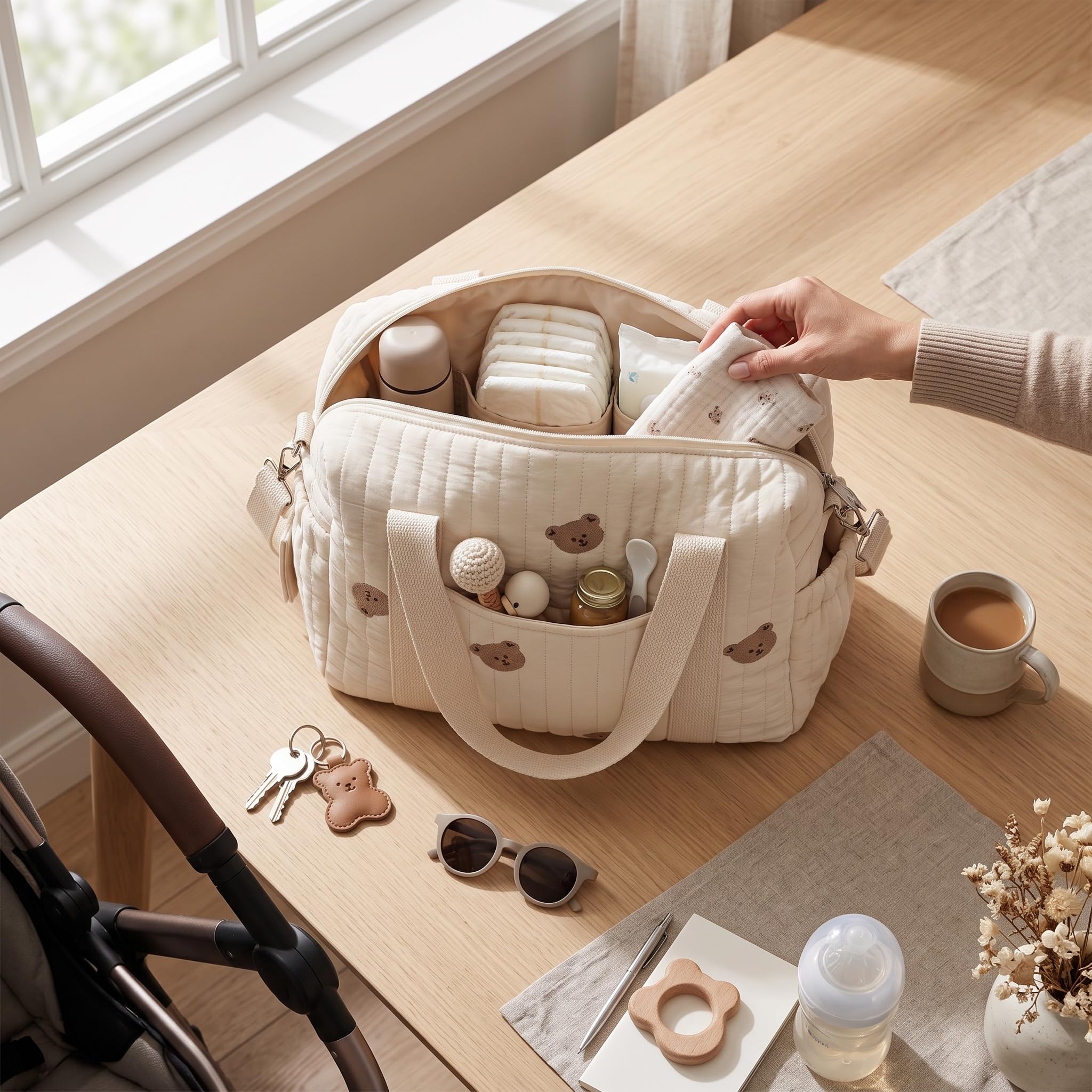 Borsa Portaoggetti per Passeggino, Grande Capacità, con Chiusura Cerniera, Riutilizzabile, per Organizzazione Accessori Bambino