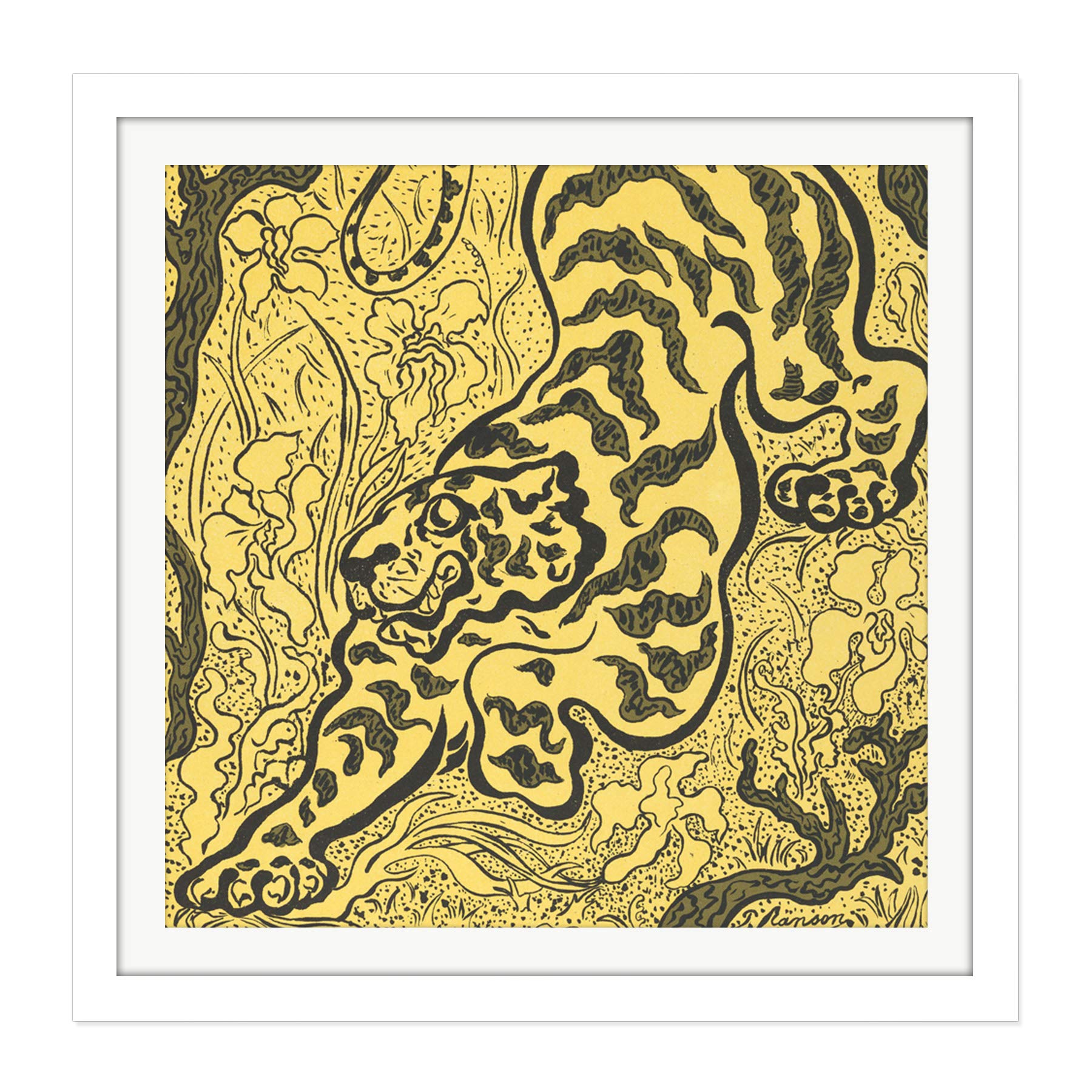 Artery8 Ranson Tiger In The Jungle Square Wooden Framed Wall Art Print Picture 16X16 Inch