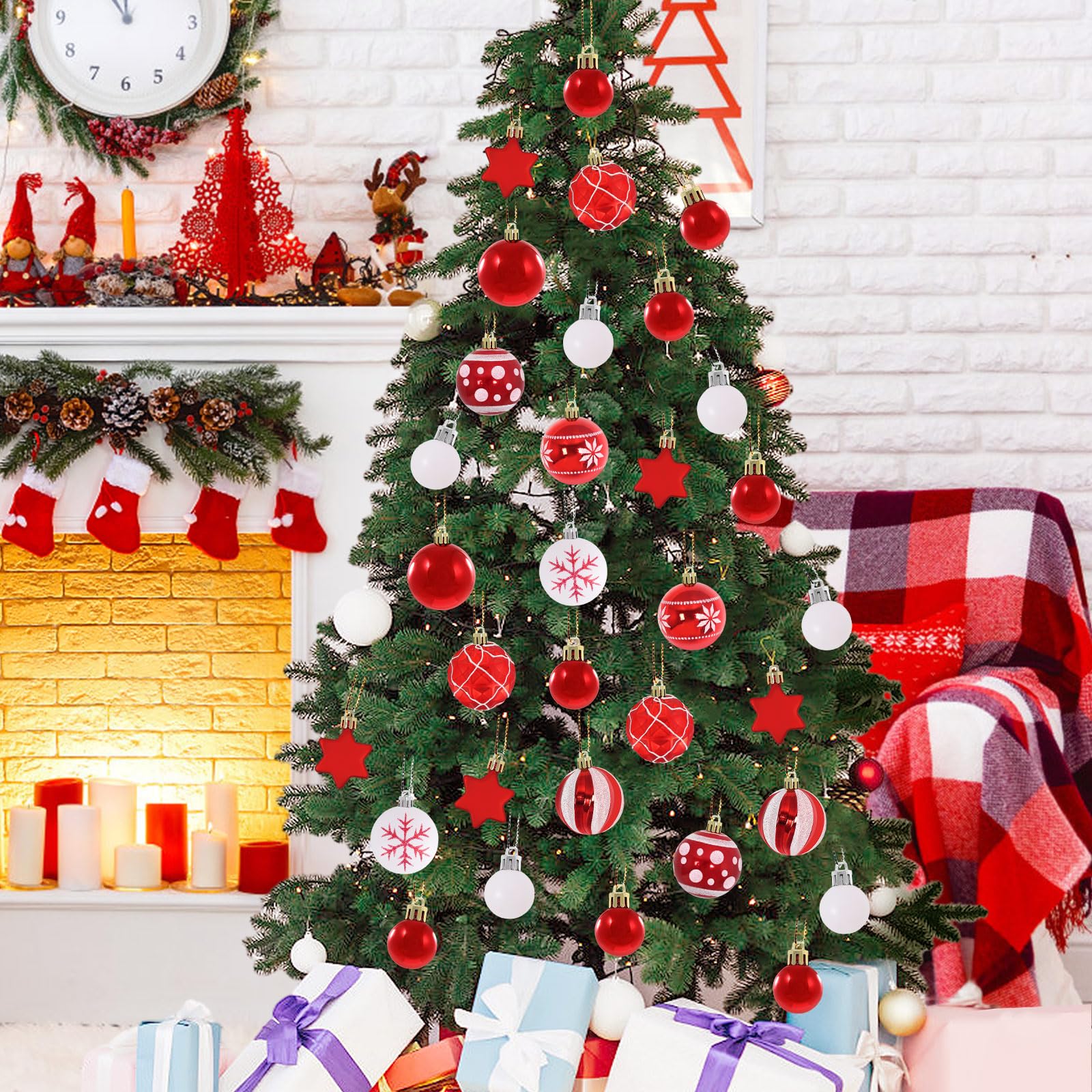Amazon.co.jp: クリスマスボールオーナメント 42個 飛散防止