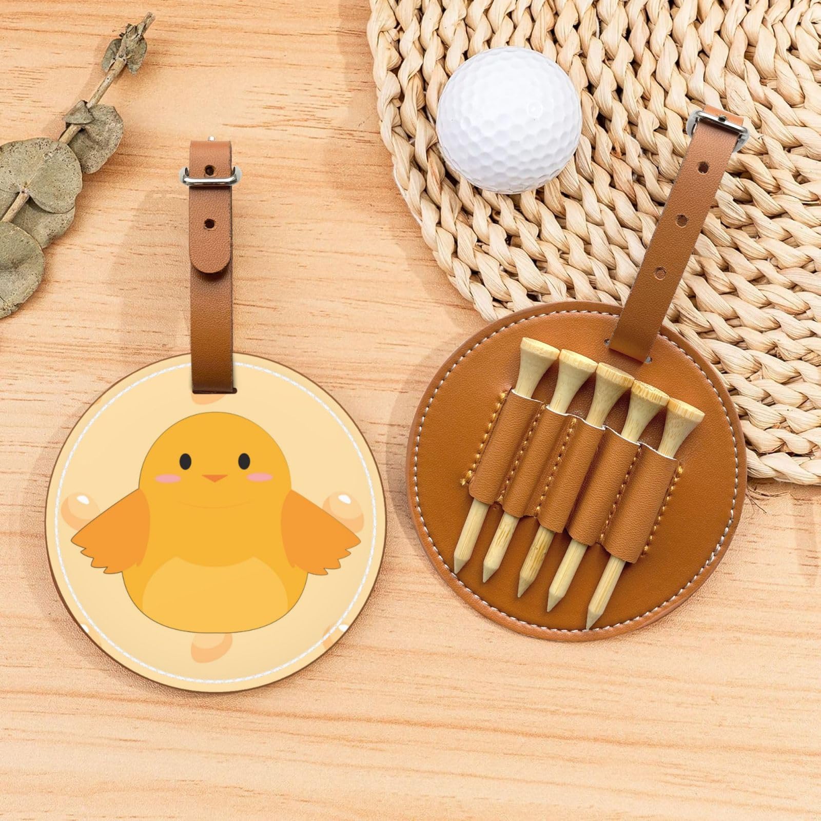cartoon chick Brown Printed golf tee storage bag - portable design, easy to organize tee