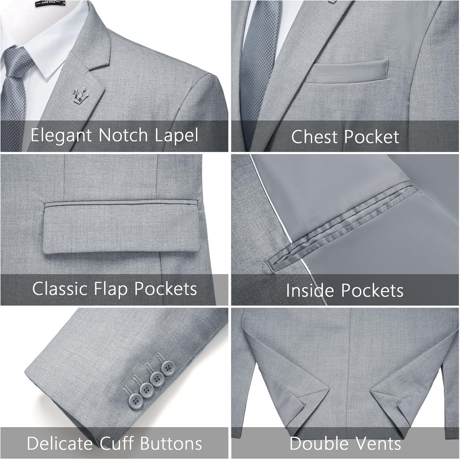 MAGE MALE Mens 2 Piece Suit Slim Fit Solid Wedding Prom Tuxedo Suit with One Button Notch Lapel Blazer and Pants - Image 5