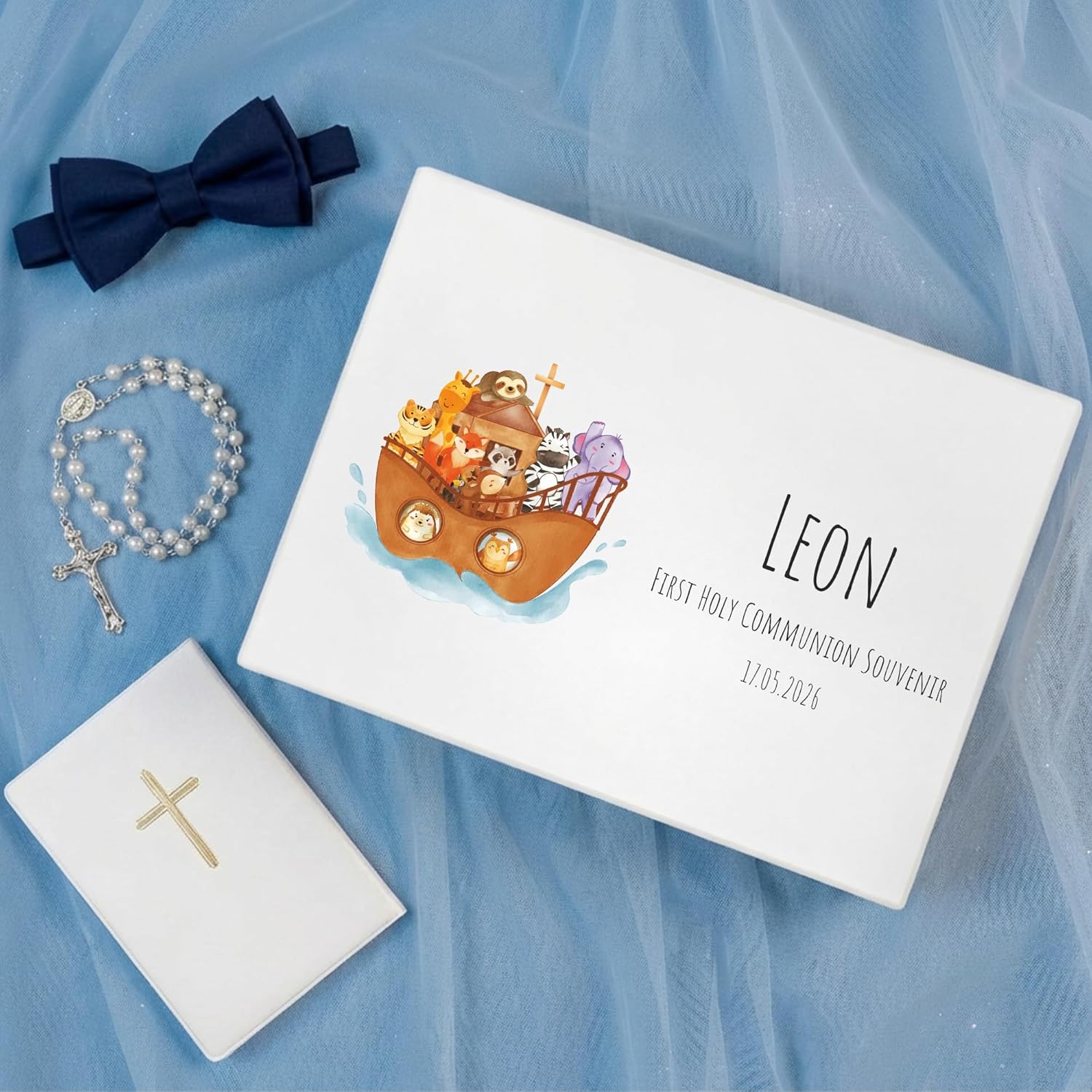 Personalized White Wooden Storage Box Communion | 15.8x11.8x5.5in (+-0.5) | Minimalistic | Hinged Lid Engraving | Unpainted Gift Box | Rough UNSANDED Keepsake Souvenir Chest