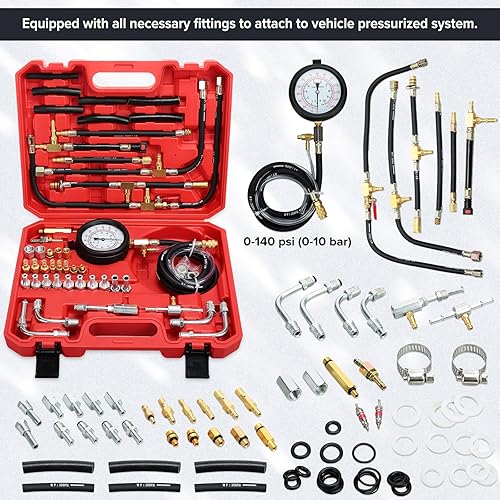 Miniatura 2 de Therwen Kit de probador de presión de inyección de combustible de calibre de 45 unidades, calibre 0-140 psi, 8 unidades de calibre 0-300 psi,