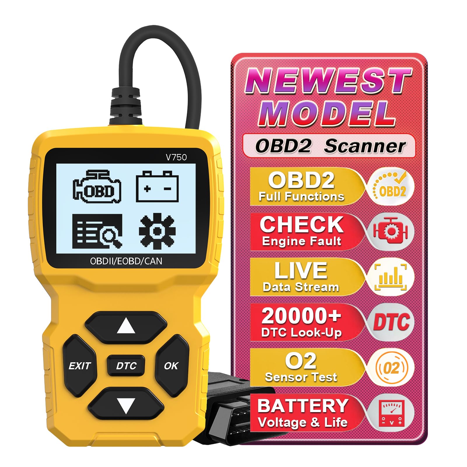 iKiKin OBD2 Scanner Top-bewertetes Autodiagnose-Werkzeug für Benzin- und Dieselfahrzeuge | Lesen/Löschen von Fehlercodes, Überprüfen Sie die Rücksetzung des Motorlichts und den Live-Datenstrom Kompa