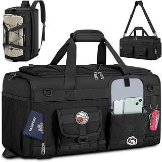 RAINSMORE 45L 3-in-1 Gym Bag for Men - Water-Resistant Duffel Backpack with Shoe Compartment, Wet Pocket & Tactical Design, Black