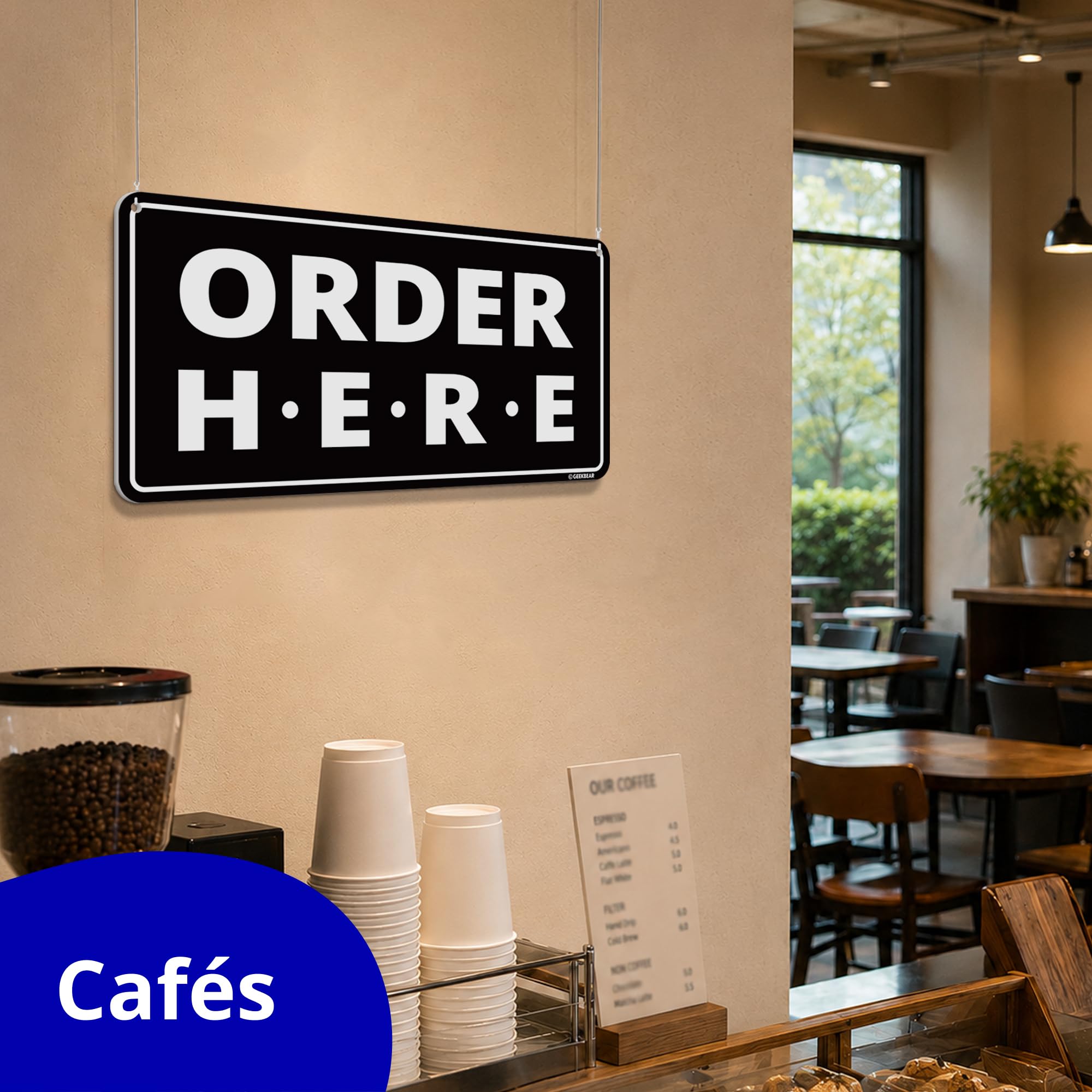 Amazon | Order Here Pick Up Here Sign (Black) | 店舗看板 | 文房具