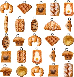 Sureio 60PCS Handmade Resin Bread Toast Charms - Vivid Simulation Food Pendants for DIY Jewelry, Earrings, Necklaces & Crafts