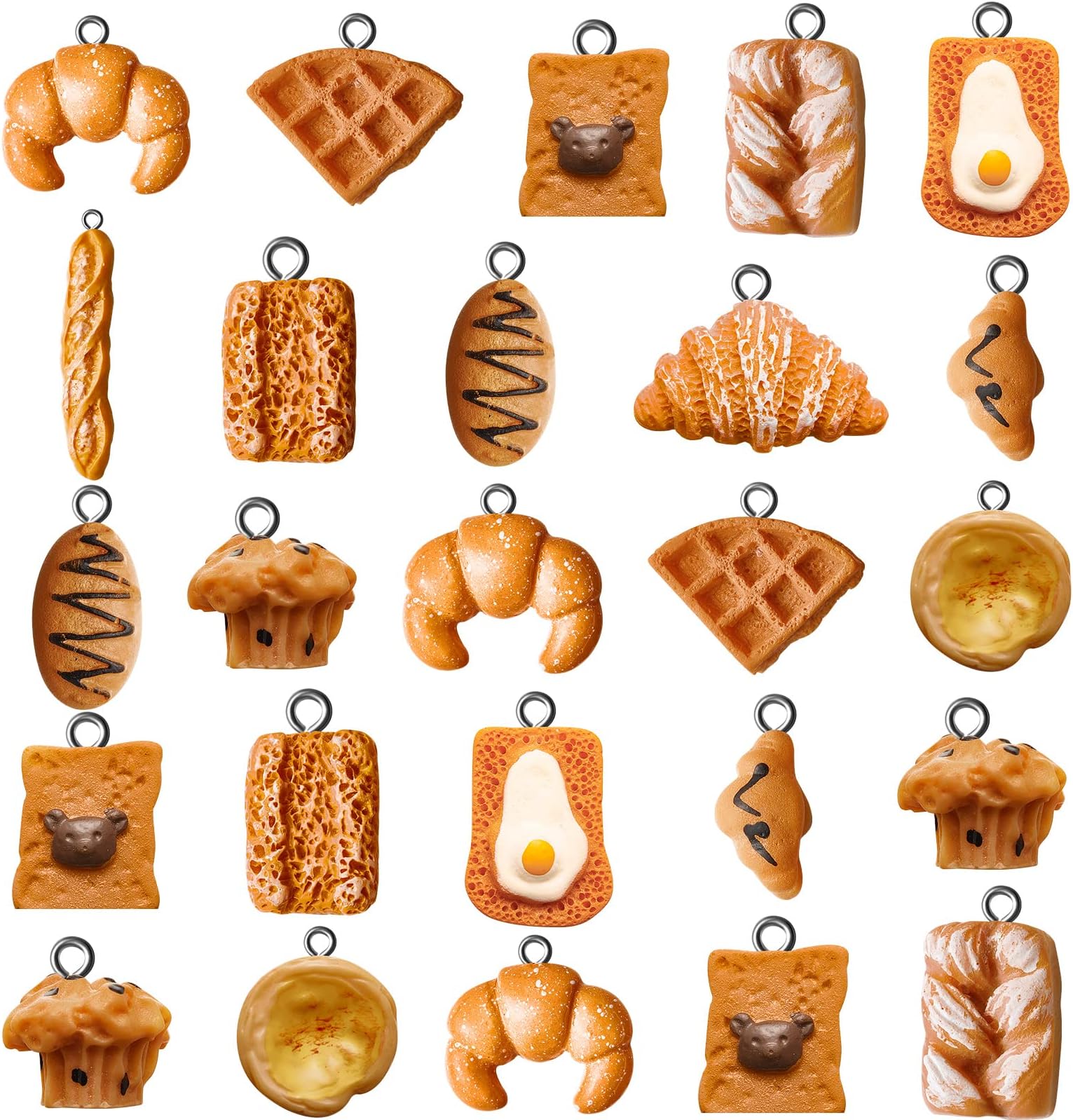 Sureio 60 Pcs Bread Toast Charms Mini Food Pendants Bulk Resin Bakery Charms for DIY Jewelry Making, Ideal for Earrings and Necklaces, Craft Supplies