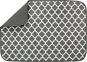 S&T INC. Dish Drying Mat XL, 18” x 24”, Absorbent Microfiber Kitchen Counter Mat, Dish Drying Pad for Dishes, Utensils, Pots and Pans, Extra Large, Pewter Grey Trellis
