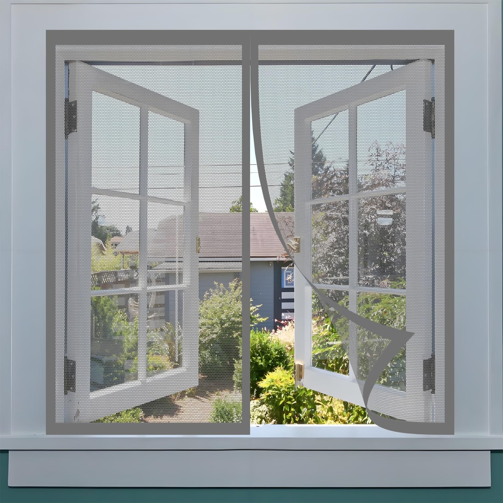 Magnetic Window Fly Screen 162 x 136 cm No Drilling Required Fly Net Mosquito Bug Screen Excellent Airflow Fitted to Multiple Windows, Grey