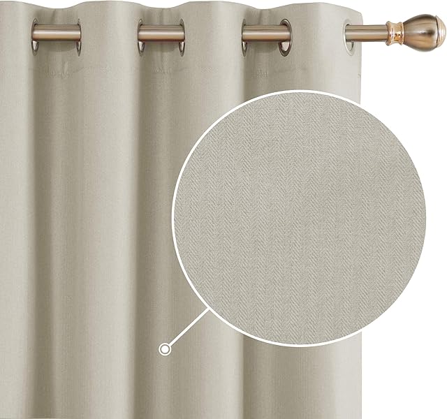 Deconovo Full Blackout Curtains Faux Linen Thermal Insulated Eyelet Curtains for Bedroom 46 x 54 Inch Taupe Two Panels