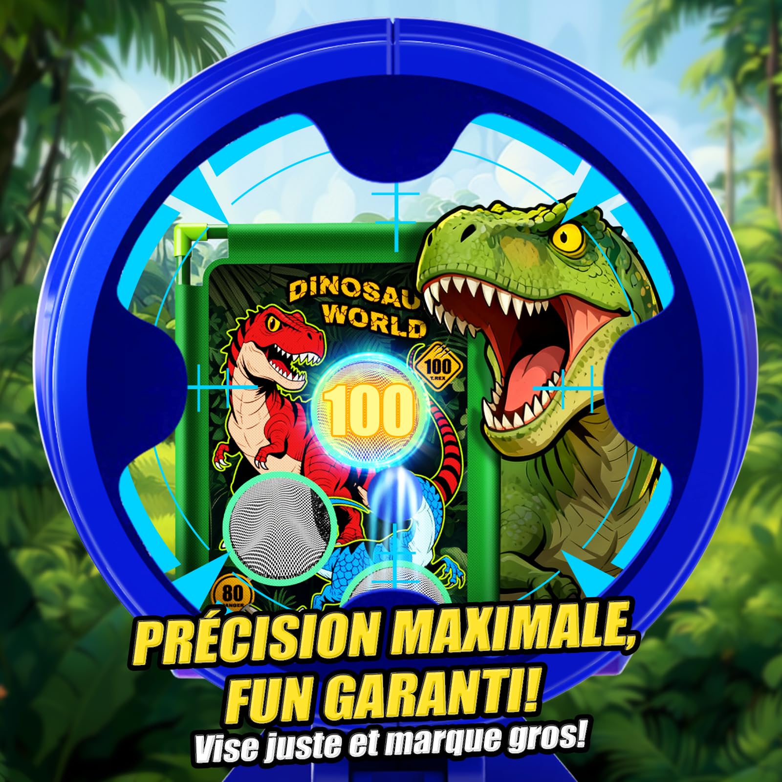 Dinosaure Jouet Enfant 3-12 Ans, Jeu Enfant 3 4 5 6 7 8+ Ans Jouet Garcon 3-12 Ans Dinosaure Cadeaux Jeu de Tir 2 Blasters à Air avec Visée, 4 Cibles à Points, 24 Balles Mousse Jeux Cadeau de Pâques