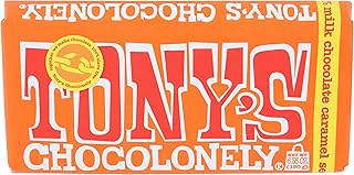 Tony's Chocolonely 32% Milk Chocolate Bar with Caramel and Sea Salt, Milk Caramel Sea Salt, 6.35 Ounce (Pack of 1)