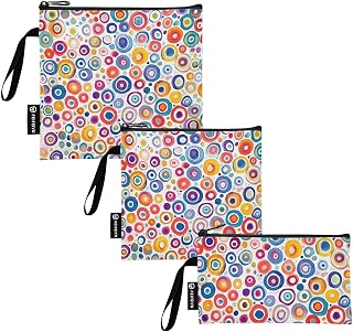 Colourful Circles 3 Pack Reusable Food Bag Sandwich Bags Snack Pouch with Zipper Washable Food Storage Bags for Lunch Travel Office School