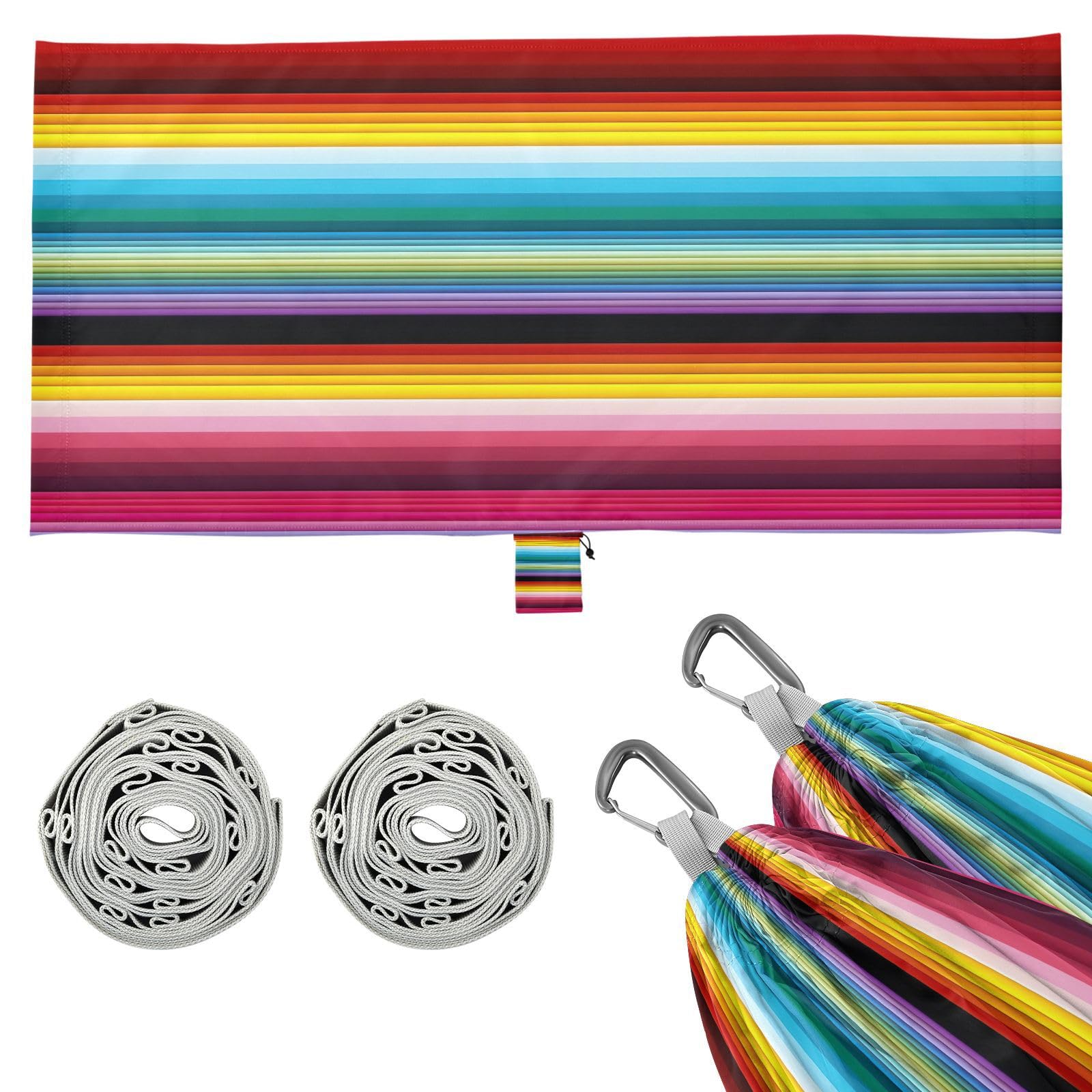 ATTX Colorful Mexico Stripe Camping Hammock - Lightweight & Portable Hammocks, Heavy Duty 330lbs Capacity for Indoor, Hiking, Backpacking, Travel, Backyard, Beach#436