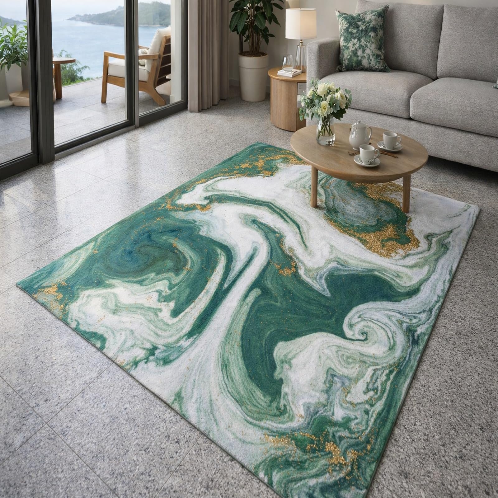 Tapis de chambre abstrait vert 120 x 200 pour créer un salon cocooning