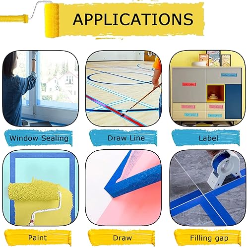 Miniatura 4 de Cintas de pintor de alta calidad, 0.94 pulgadas x 65 pies, 9 rollos, cinta adhesiva de pintura, protege superficies y se quita fácilmente, cinta de