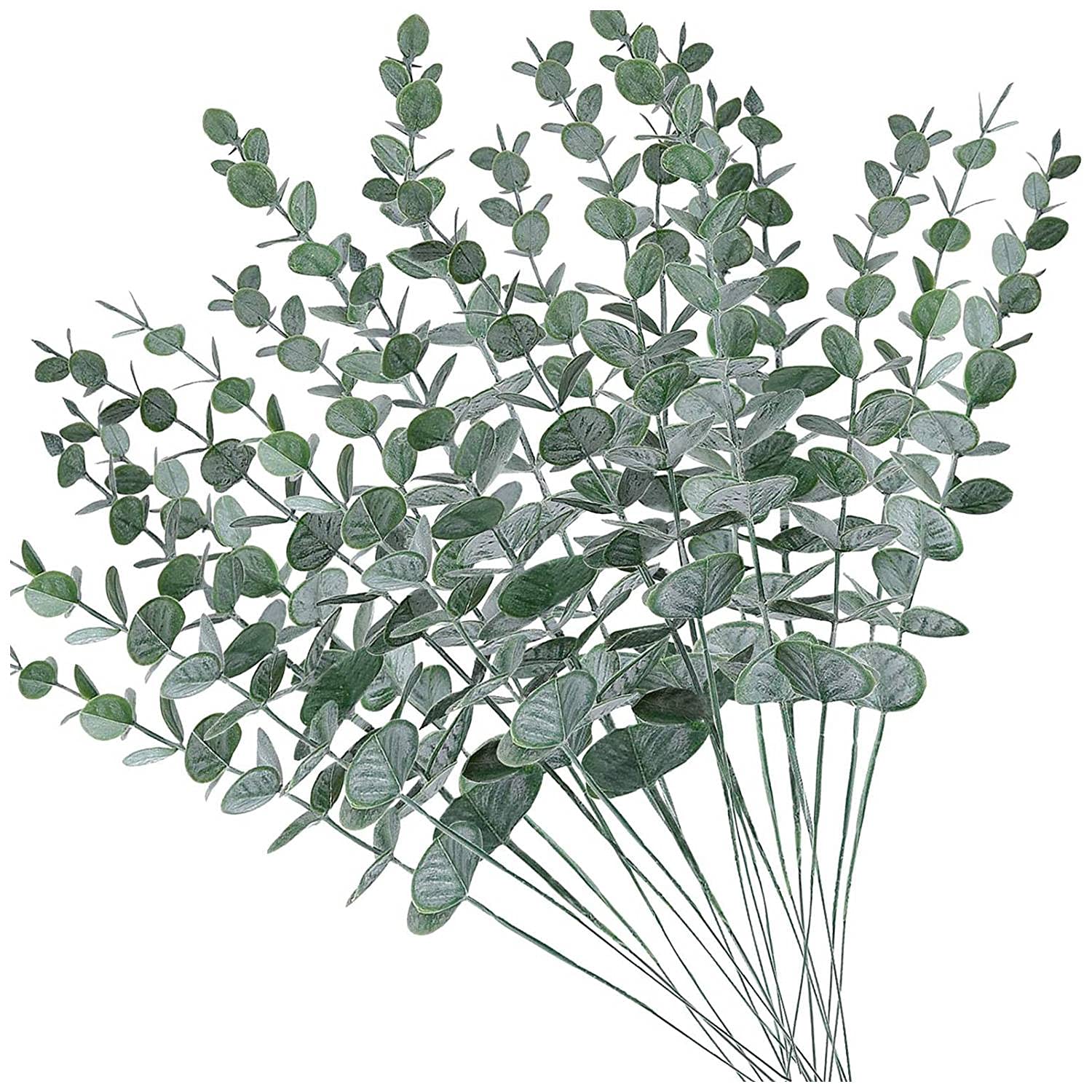 CTRLZS 20Pcs Artificial Eucalyptus Stems Leaves Fake Gray Green Eucalyptuses Plant Branches Faux Greenery Stems for Wedding