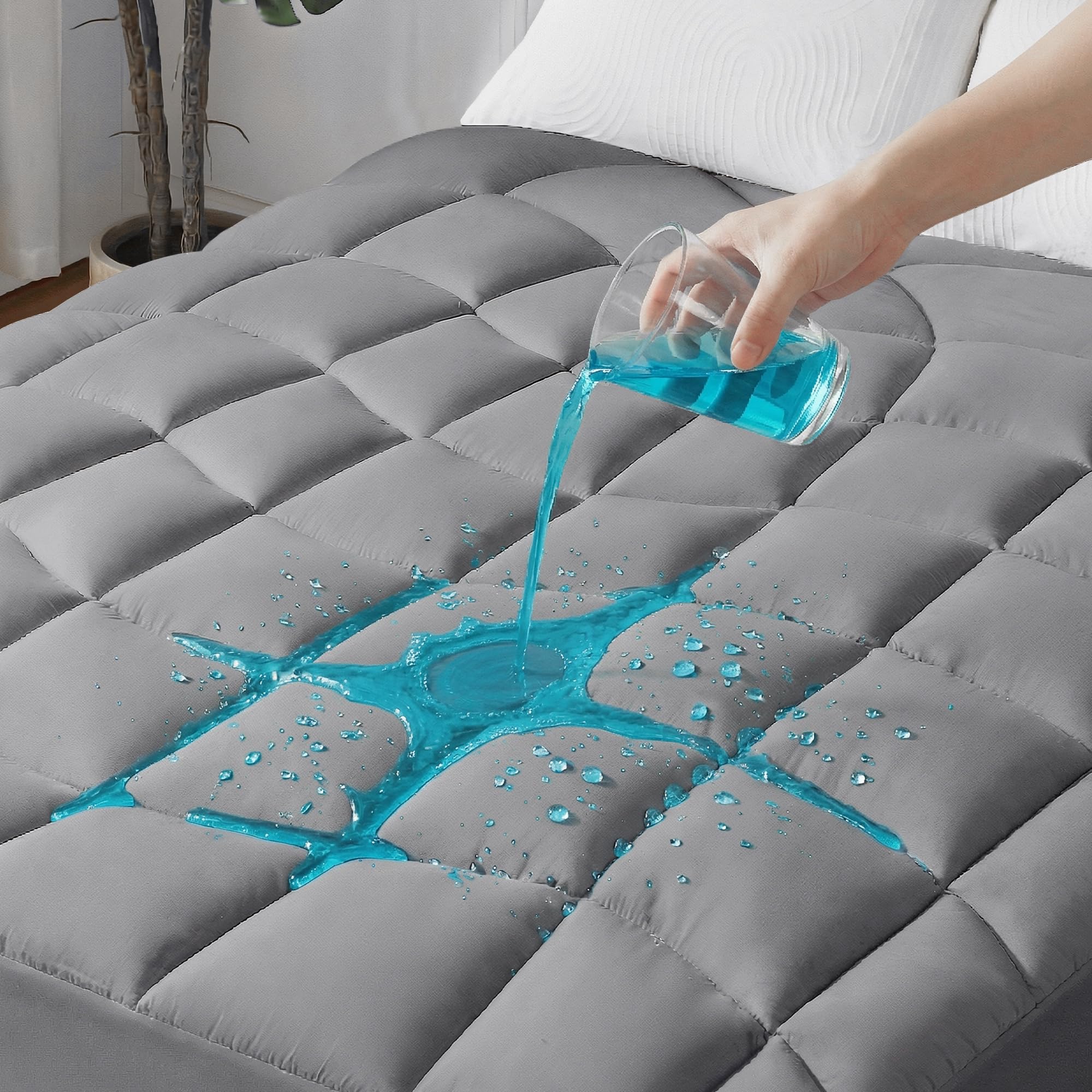 UNIKOME Matratzenauflage wasserdicht Grau, 140x200cm | Ergonomische Gesteppte Matratzenauflage, 5-lagig, geräuschlos, waschbar, Matratzenschoner, 30cm tief