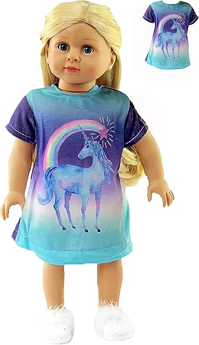 American Fashion World Pijama de unicornio para muñecas de 18 pulgadas | Calidad premium y diseño moderno | Ropa de muñecas | Moda de ropa para