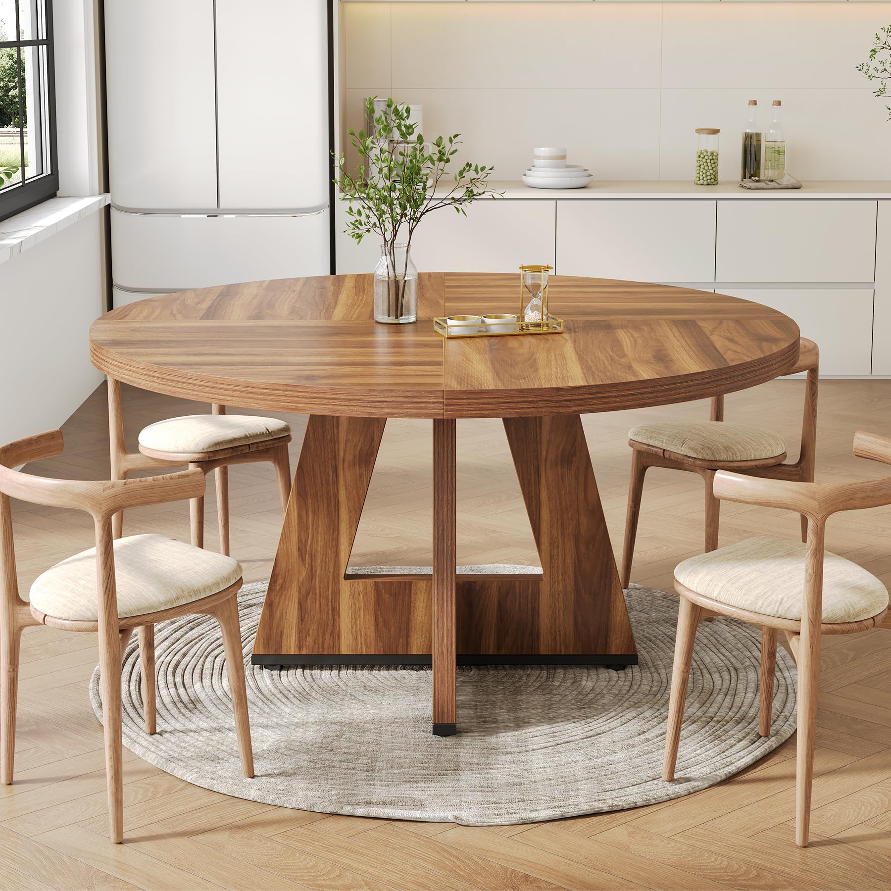 LITTLE TREE Runder Esstisch für 4–6 Personen, 120 cm Esszimmertisch mit Holzsockel, brauner Esstisch, runder Küchentisch für Esszimmer, Küche, Wohnzimmer (nur Tisch)